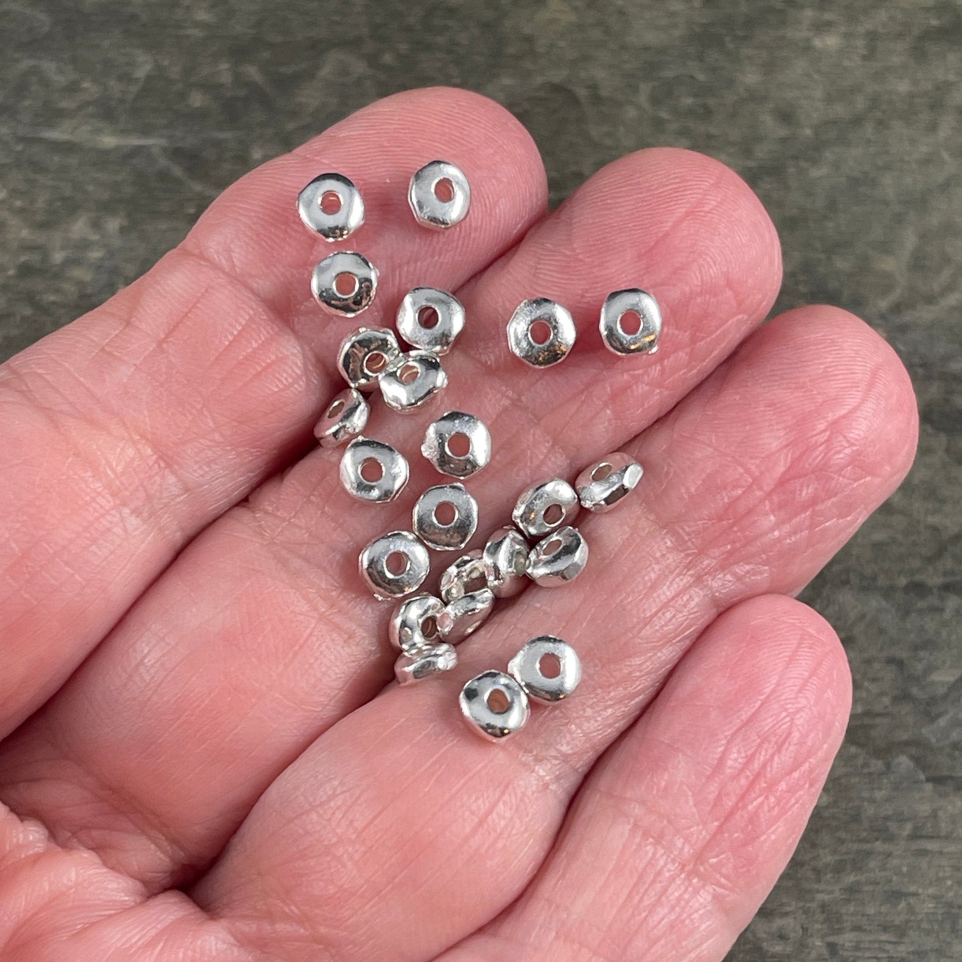 TierraCast 5mm Heishi Nugget, Organic Rondelle Spacer, Fine Silver Plated Nugget Spacer (PF/398-10) * Qty. 20