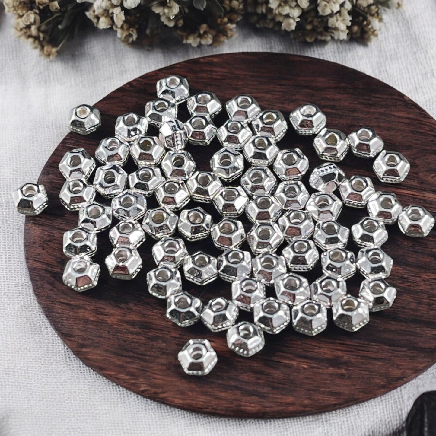 TierraCast 3mm Hexagon Bead, Faceted 3mm Spacer Bead, Tiny Fine Silver Plated Bead (PF/392-10) * Qty. 50