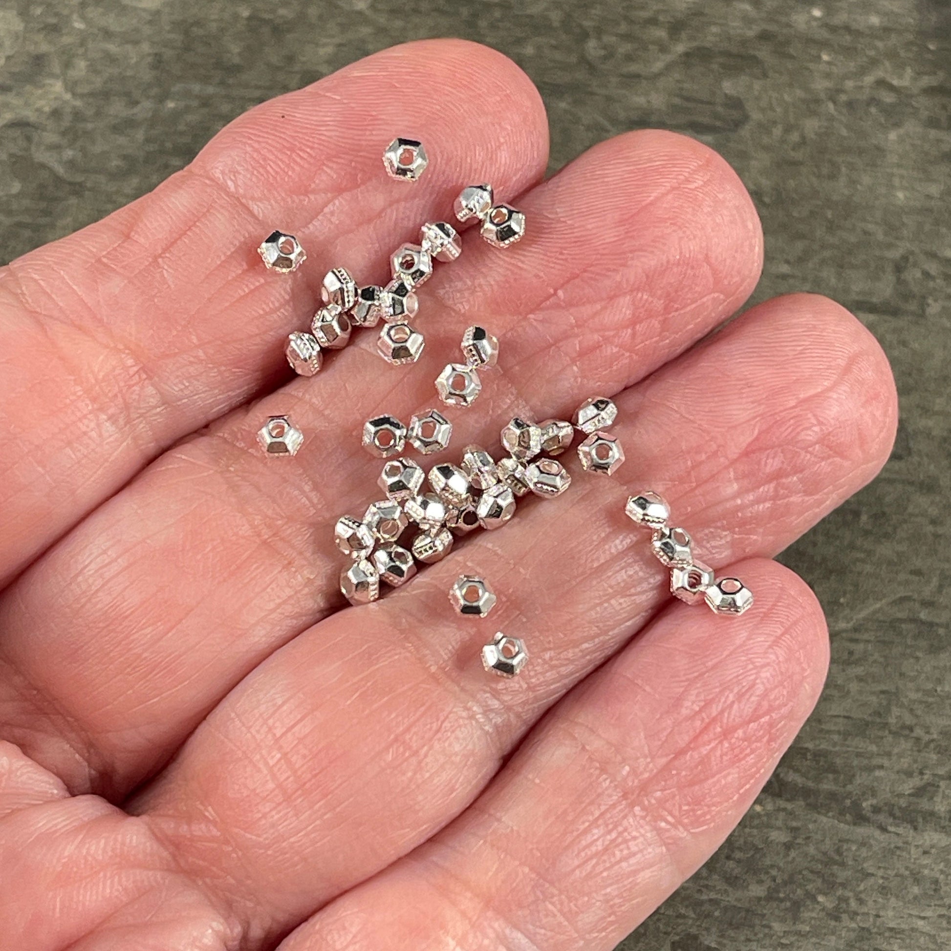 TierraCast 3mm Hexagon Bead, Faceted 3mm Spacer Bead, Tiny Antiqued Silver-Plated Bead (PF/392-77) * Qty. 50