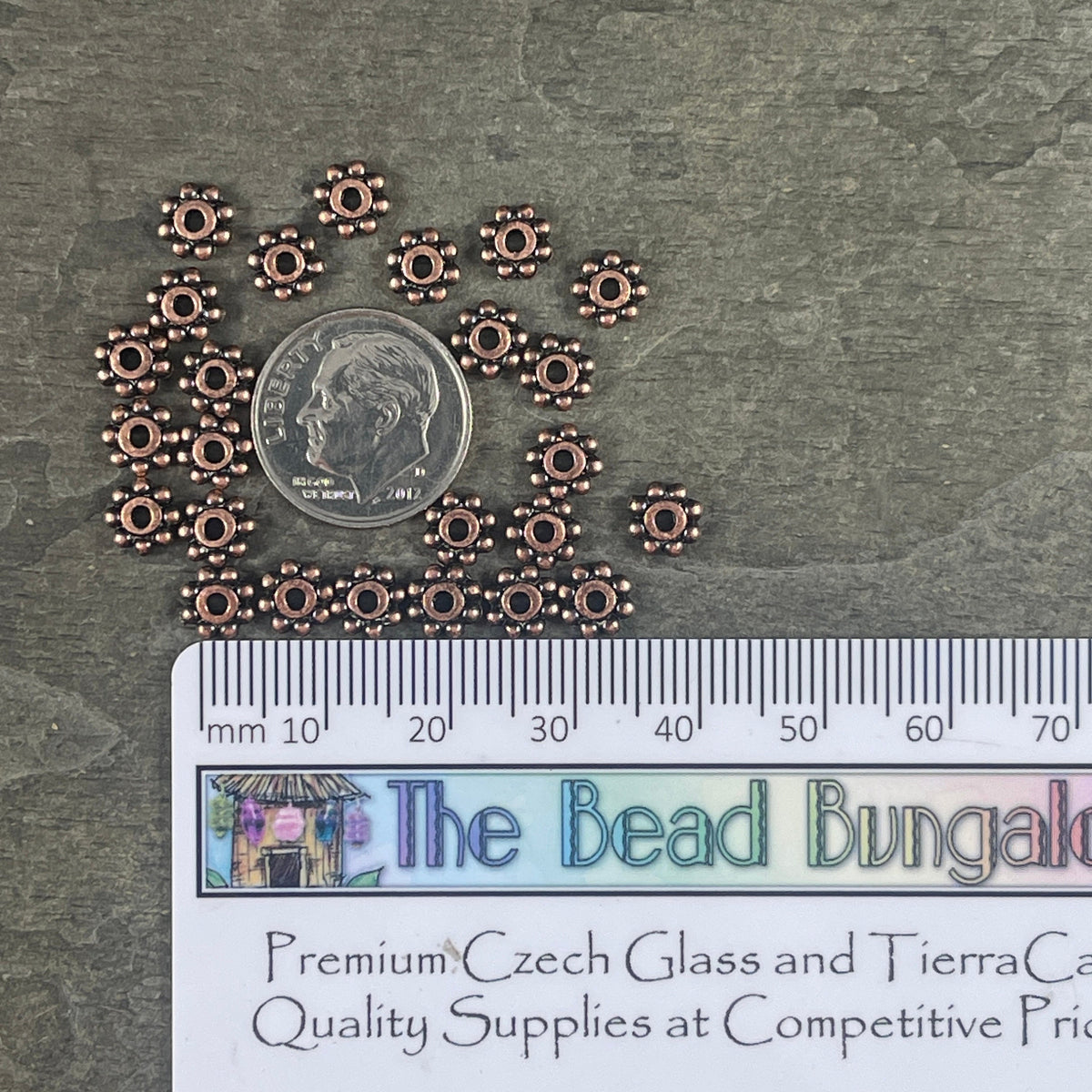 TierraCast 6mm Beaded Daisy Spacer, Antiqued Copper Plated Beads (PF/385-87) * Qty. 20