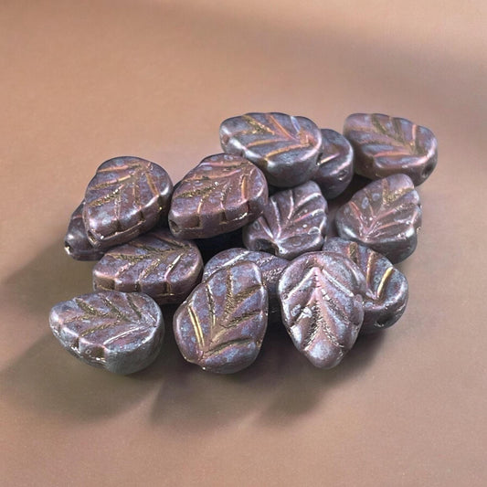 Mint Leaf Glass Bead, Matte Brown Leaf Beads, 10x8mm Czech Glass Leaf Bead (Mint11) * Qty. 16