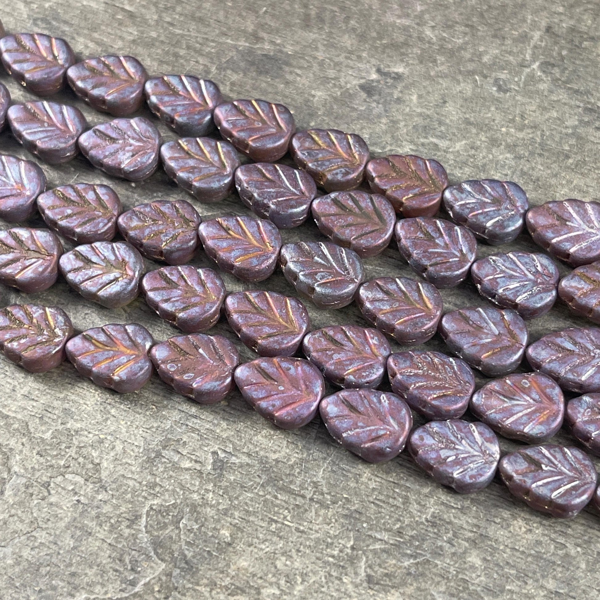 Mint Leaf Glass Bead, Matte Brown Leaf Beads, 10x8mm Czech Glass Leaf Bead (Mint11) * Qty. 16