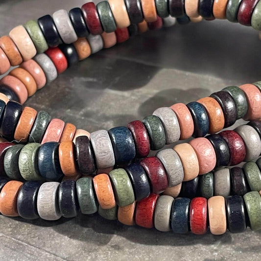 Assorted Colors Wooden Beads, 8mm Rondelles, Wooden Rondelle Beads, 8mm Wooden Spacer Beads, Multi-Colored Wooden Beads (9712) * 16" Strand