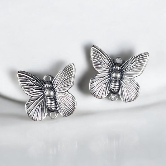 Antiqued Silver Butterfly Link, Silver Plated Brass Butterfly Connector, Lightweight Vintage Style Earring Components (VJS/X415a) * Qty. 2