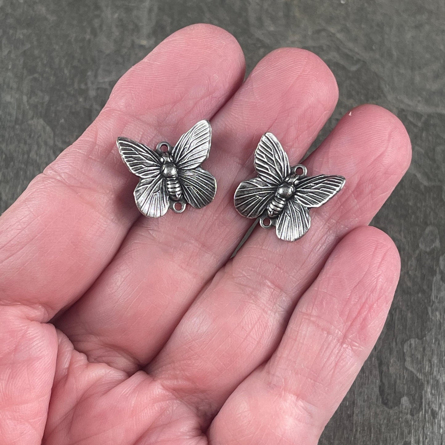 Antiqued Silver Butterfly Link, Silver Plated Brass Butterfly Connector, Lightweight Vintage Style Earring Components (VJS/X415a) * Qty. 2