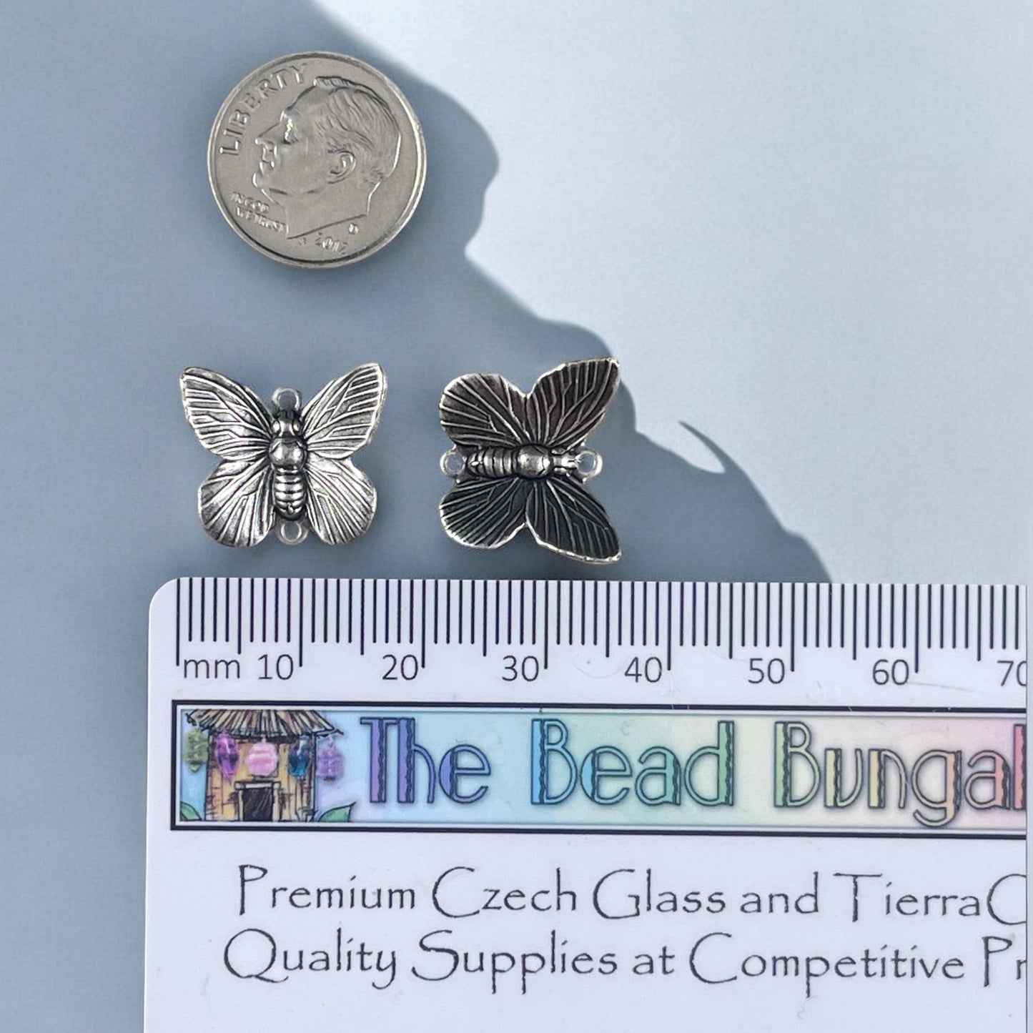 Antiqued Silver Butterfly Link, Silver Plated Brass Butterfly Connector, Lightweight Vintage Style Earring Components (VJS/X415a) * Qty. 2