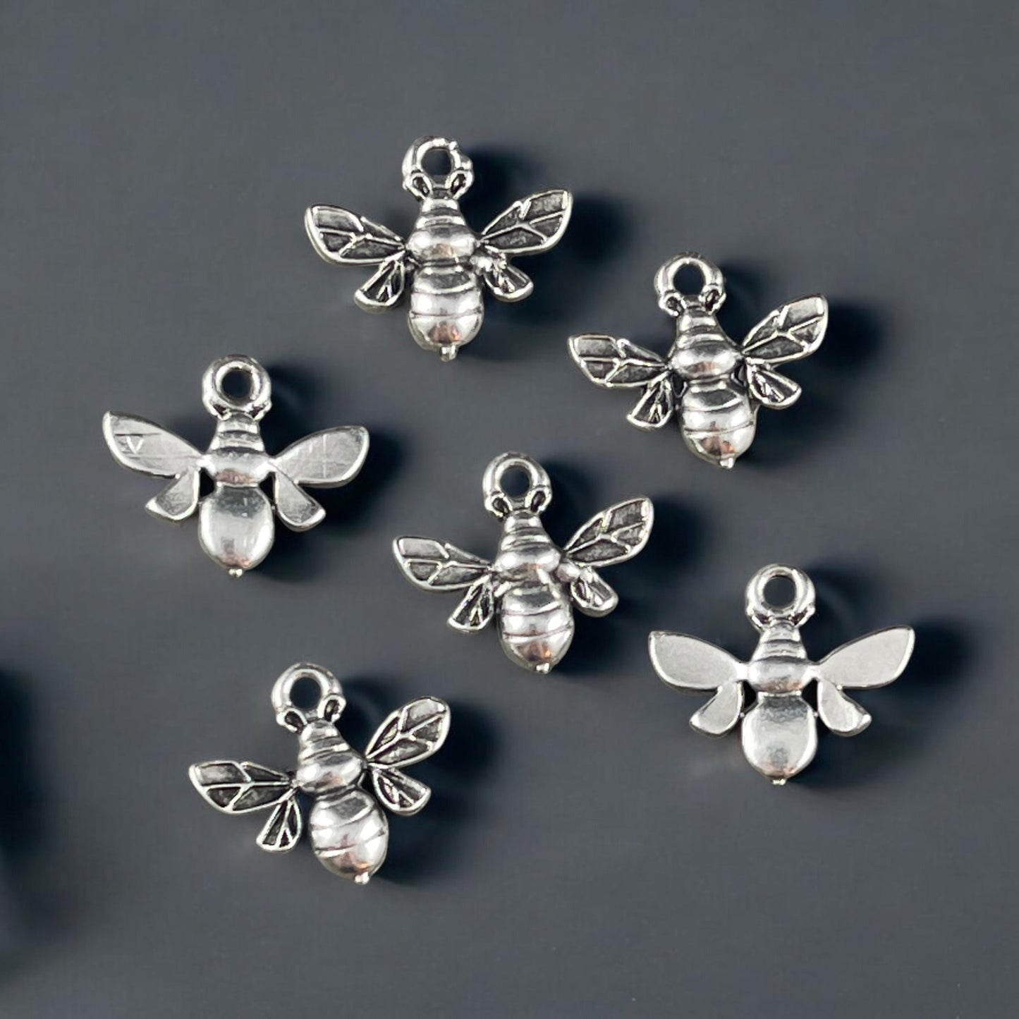 Bumble Bee Charm, Fine Silver Plated Bee Charm, Detailed Honey Bee Charms (PF/12300-77) * Qty. 6