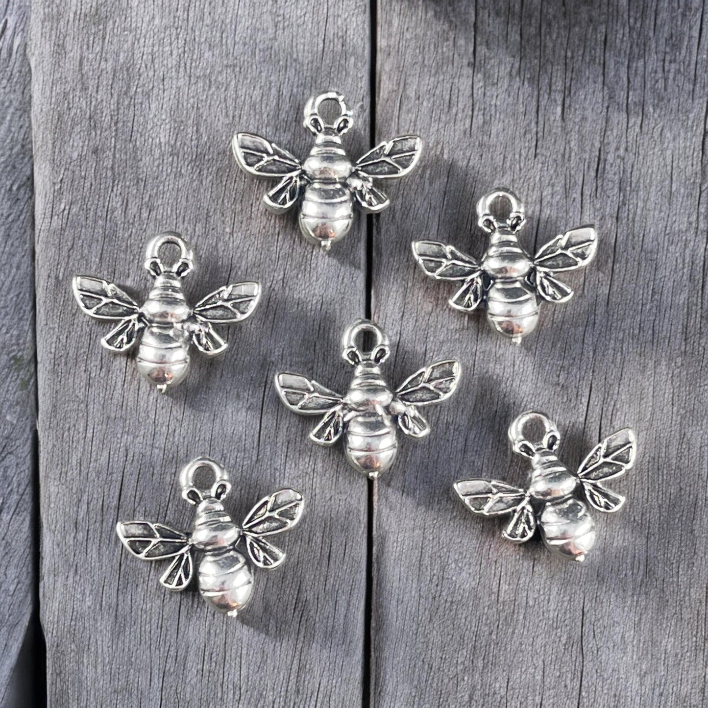 Bumble Bee Charm, Fine Silver Plated Bee Charm, Detailed Honey Bee Charms (PF/12300-77) * Qty. 6