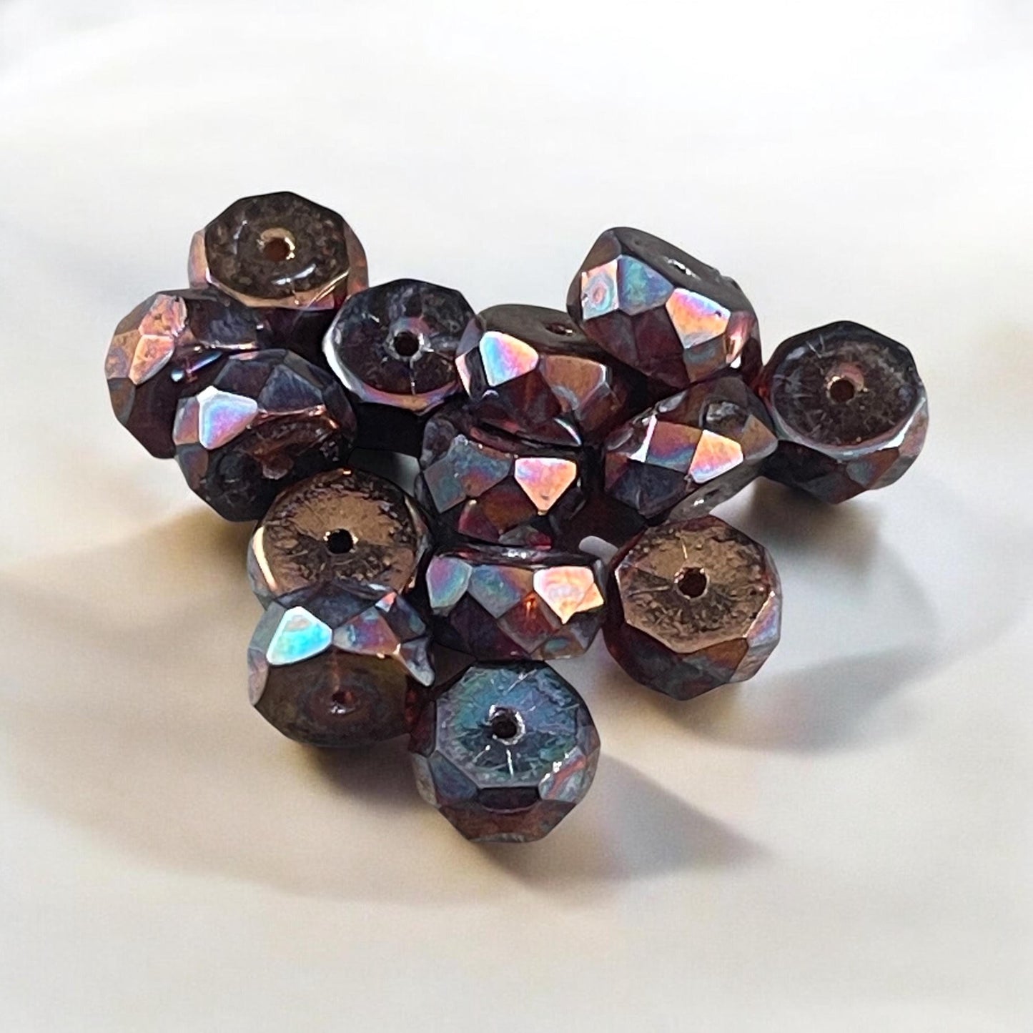 6mm Root Beer Brown Faceted Heishi Rondelle, Czech Glass Beads, Brown with Iridescent Finish (FHE/N-0026) * 15 Beads