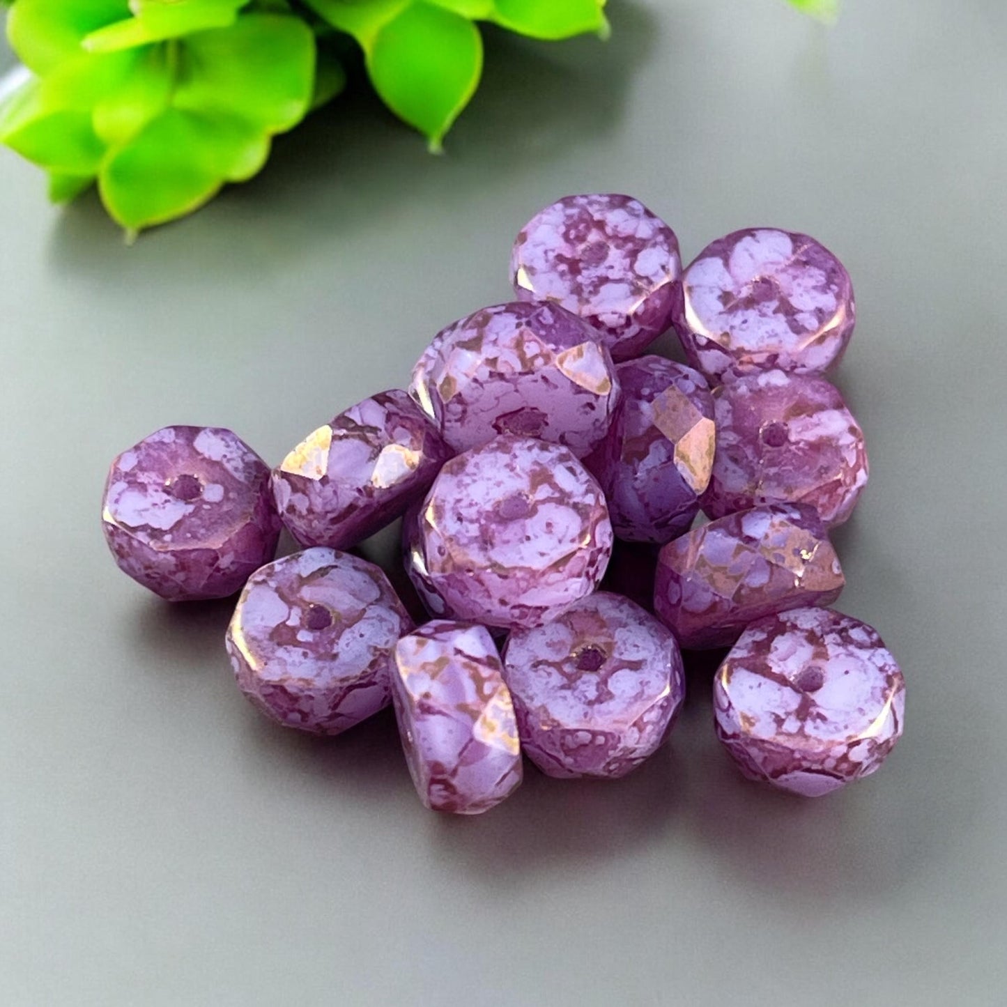 6mm Purple Faceted Heishi Rondelle, Czech Glass Beads, Thistle with Plum and Golden Luster Finishes (FHE/N-0030) * 15 Beads