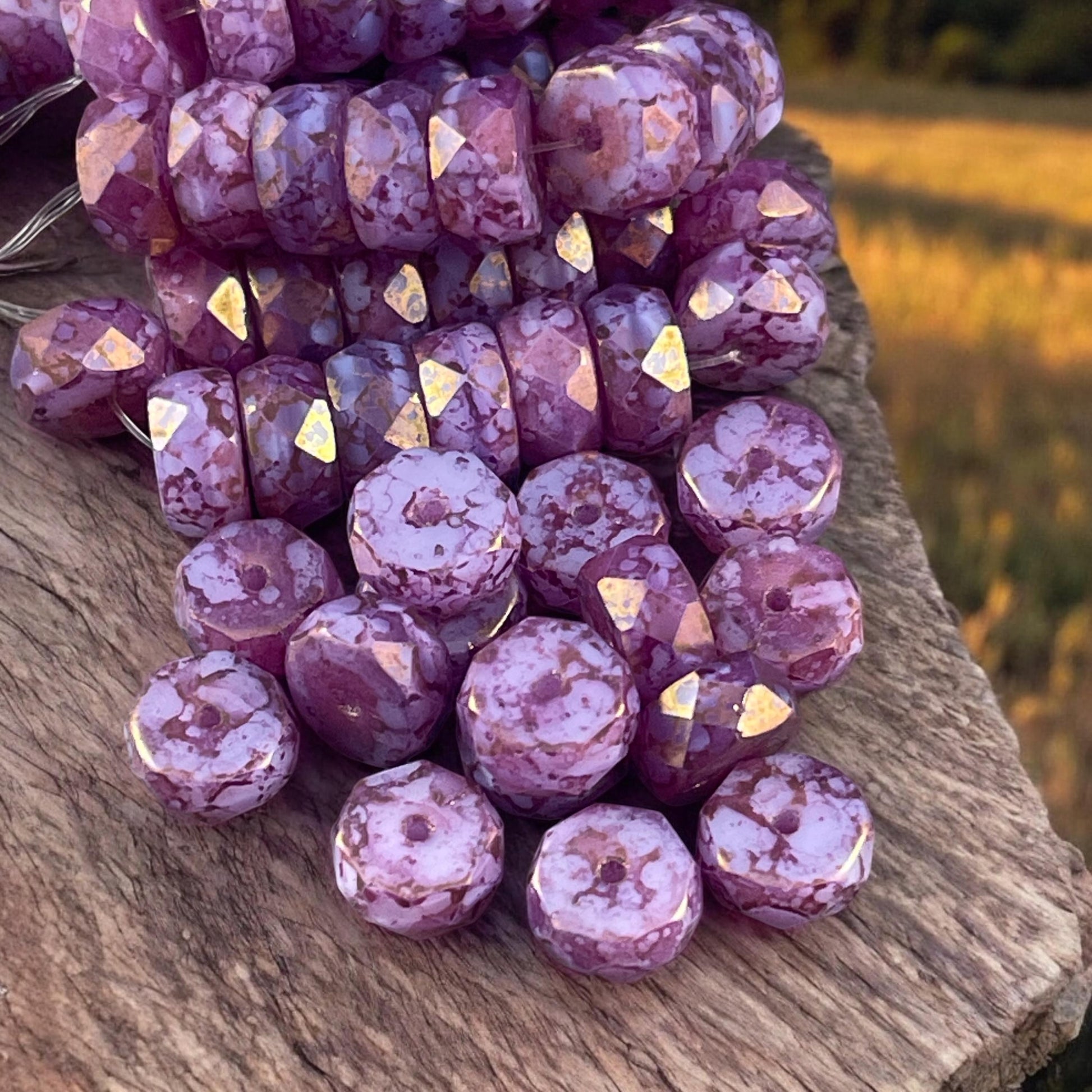 6mm Purple Faceted Heishi Rondelle, Czech Glass Beads, Thistle with Plum and Golden Luster Finishes (FHE/N-0030) * 15 Beads