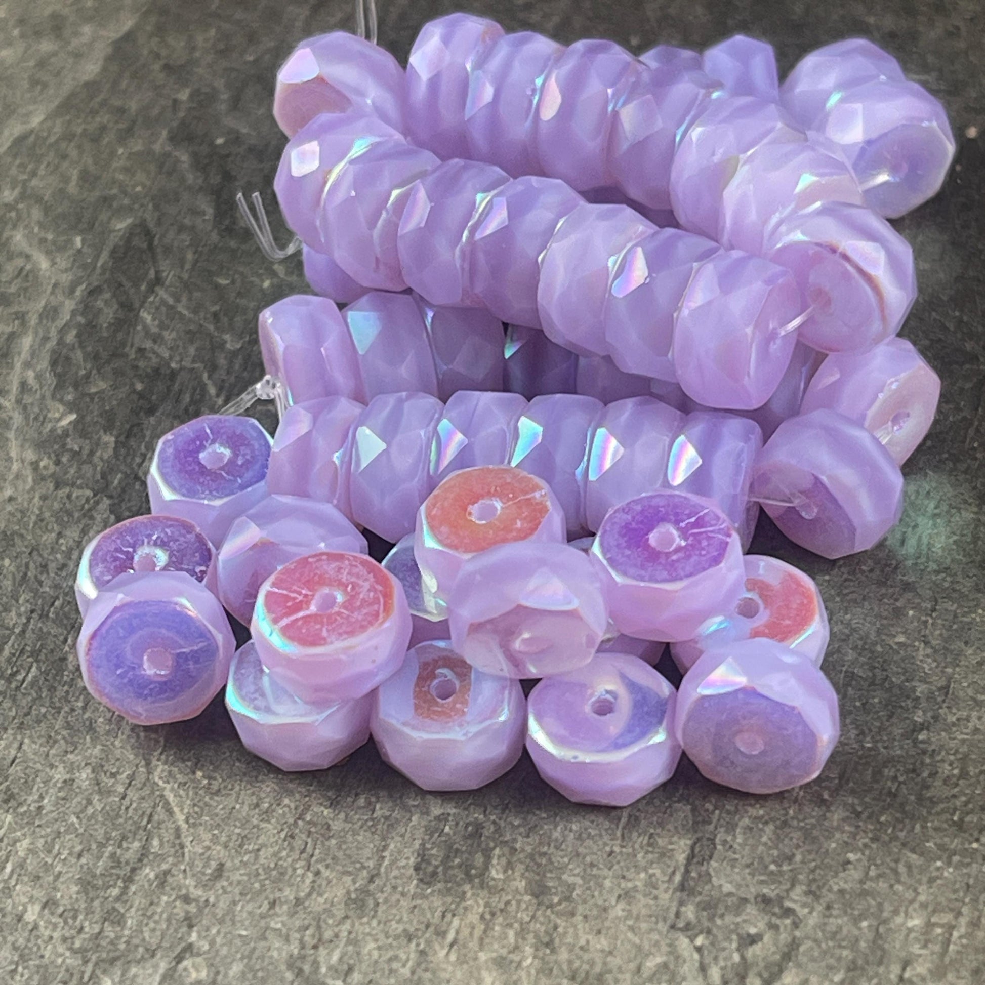 6mm Light Purple Faceted Heishi Rondelle, Czech Glass Beads, Thistle with AB Finishes (FHE/N-0185) * 15 Beads