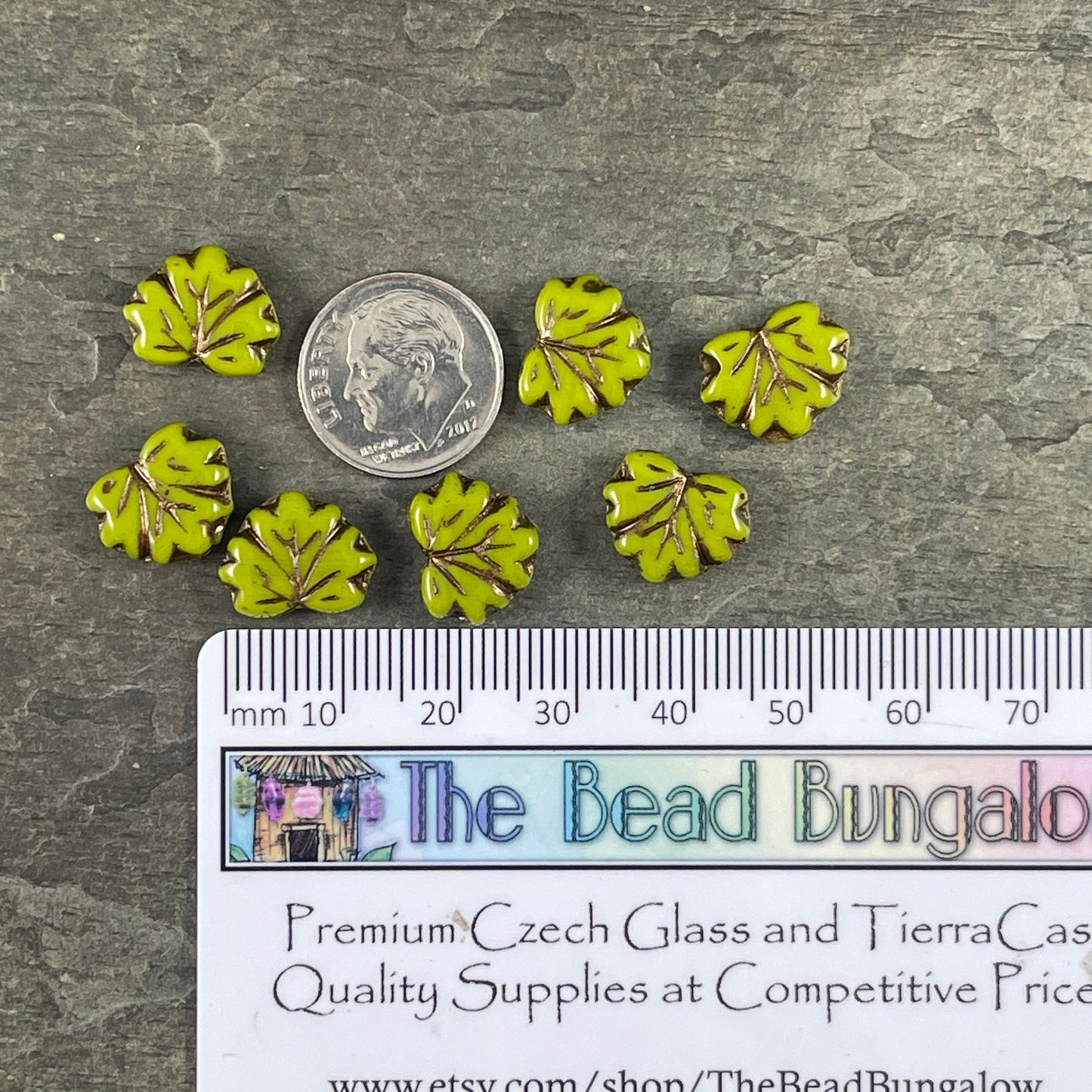 Avocado Green Maple Leaf Bead, 11x13mm Czech Glass Leaf Beads, Opaque Olive Green Leaf with Dark Bronze Wash (ML73) * Qty. 12