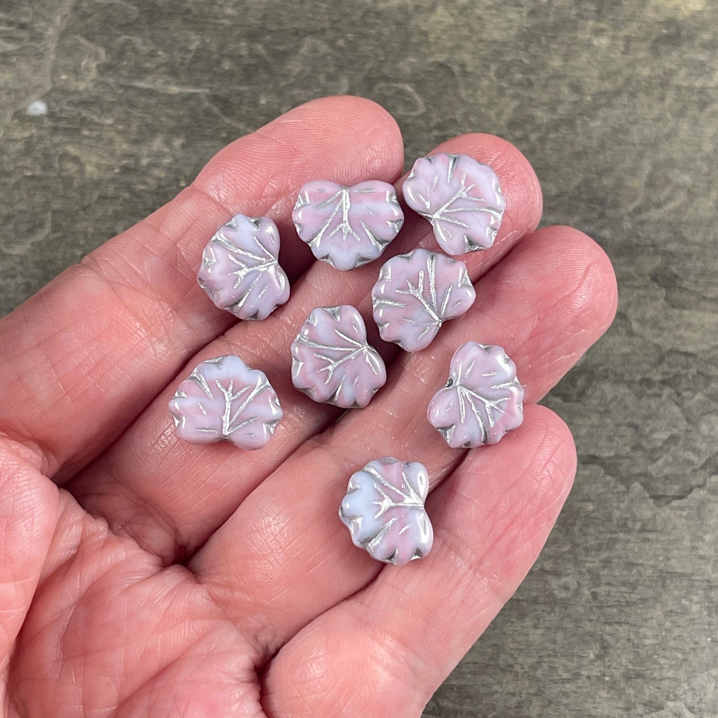 Light Purple and Pink Maple Leaf Beads, 11x13mm Czech Glass Leaf Beads, Two Tone Glass with Silver Wash (ML65) * Qty. 12