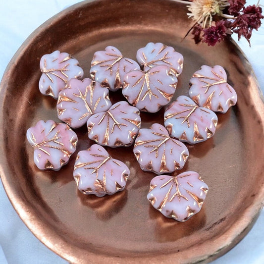 Light Purple and Pink Maple Leaf Beads, 11x13mm Czech Glass Leaf Beads, Two Tone Glass with Copper Wash (ML67) * Qty. 12