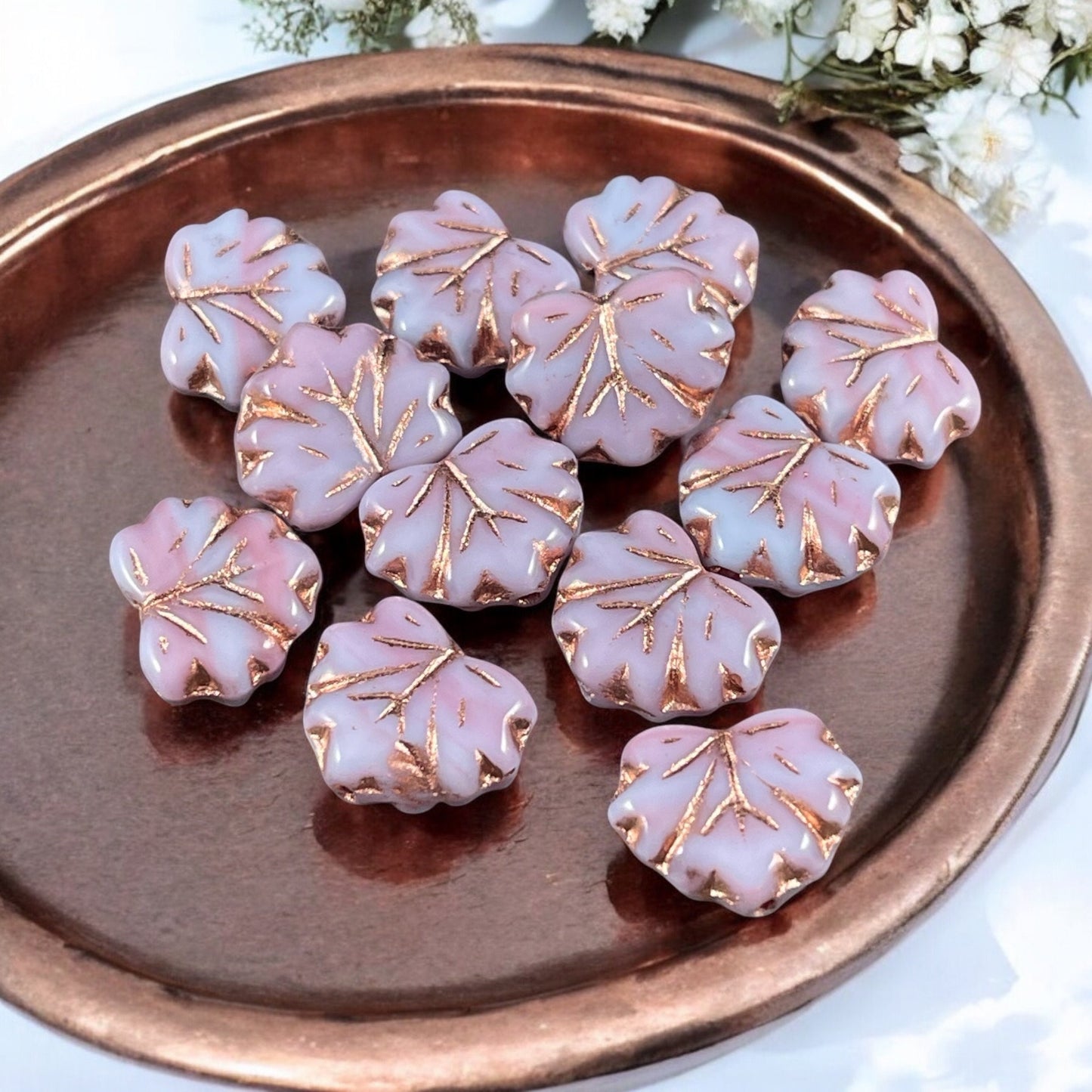 Light Purple and Pink Maple Leaf Beads, 11x13mm Czech Glass Leaf Beads, Two Tone Glass with Copper Wash (ML67) * Qty. 12