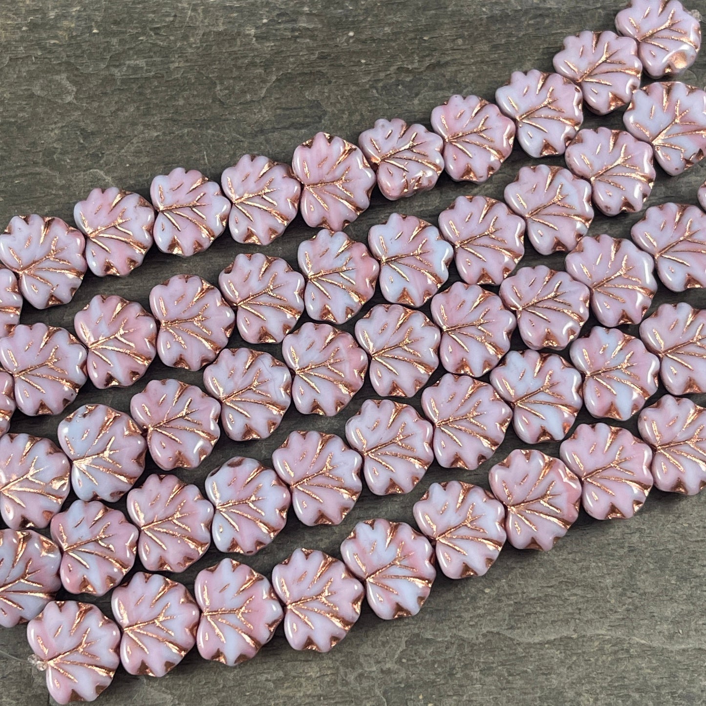 Light Purple and Pink Maple Leaf Beads, 11x13mm Czech Glass Leaf Beads, Two Tone Glass with Copper Wash (ML67) * Qty. 12