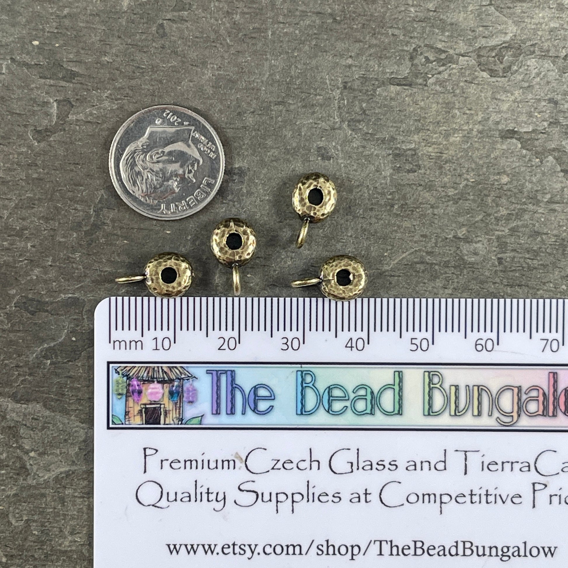 NEW TierraCast Bail Bead, Oxidized Brass Hammered Spacer Bead with Bail Loop, 8x3mm Spacer 2.75mm Hole (PF/892-57) * Qty. 4