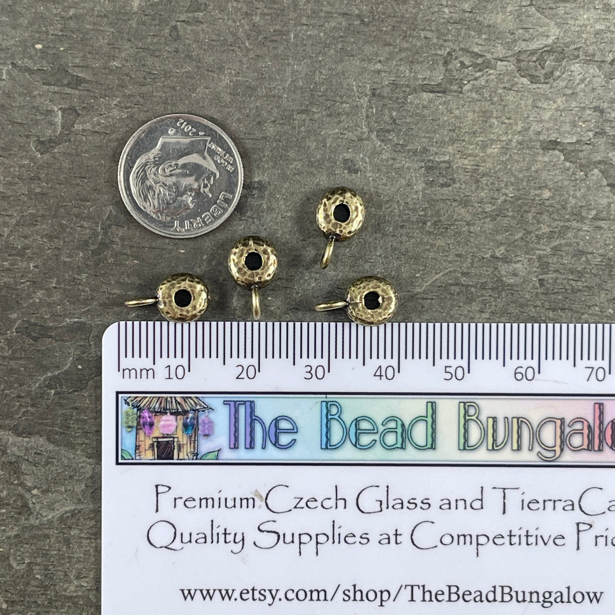 TierraCast Bail, Hammered Rondelle Bead with Loop, Antiqued Brass Plated (PF/892-57) * Qty. 4