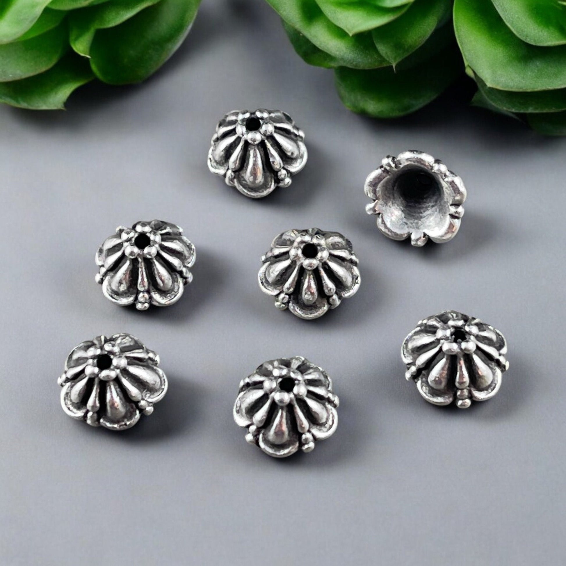 NEW 8mm Tiffany Bead Caps Decorative Antiqued Fine Silver Plated Bead Caps (PF/778-77) * Qty. 6