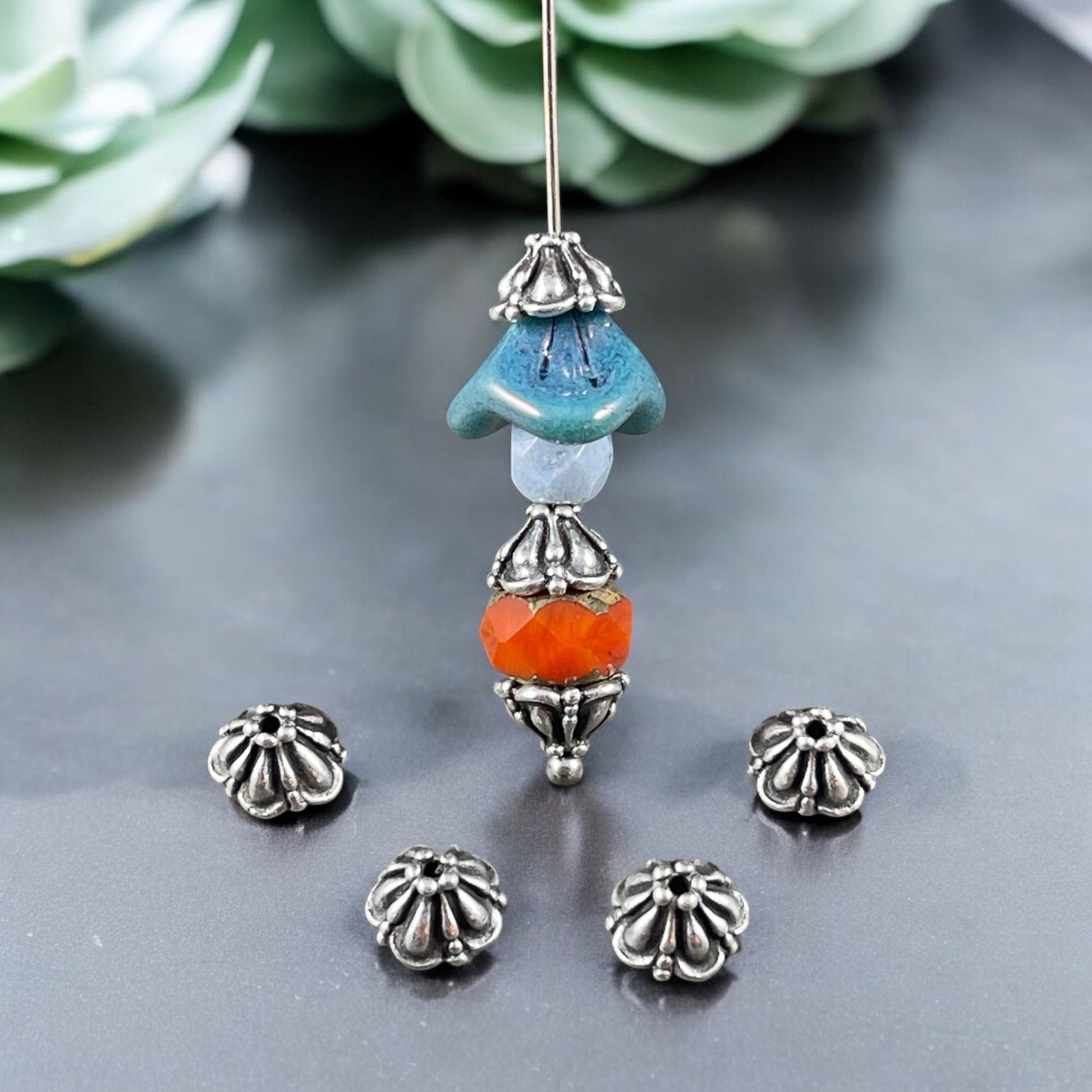TierraCast 8mm Tiffany Bead Caps, Antiqued Fine Silver Plated Pewter(PF/778-77) * Qty. 6