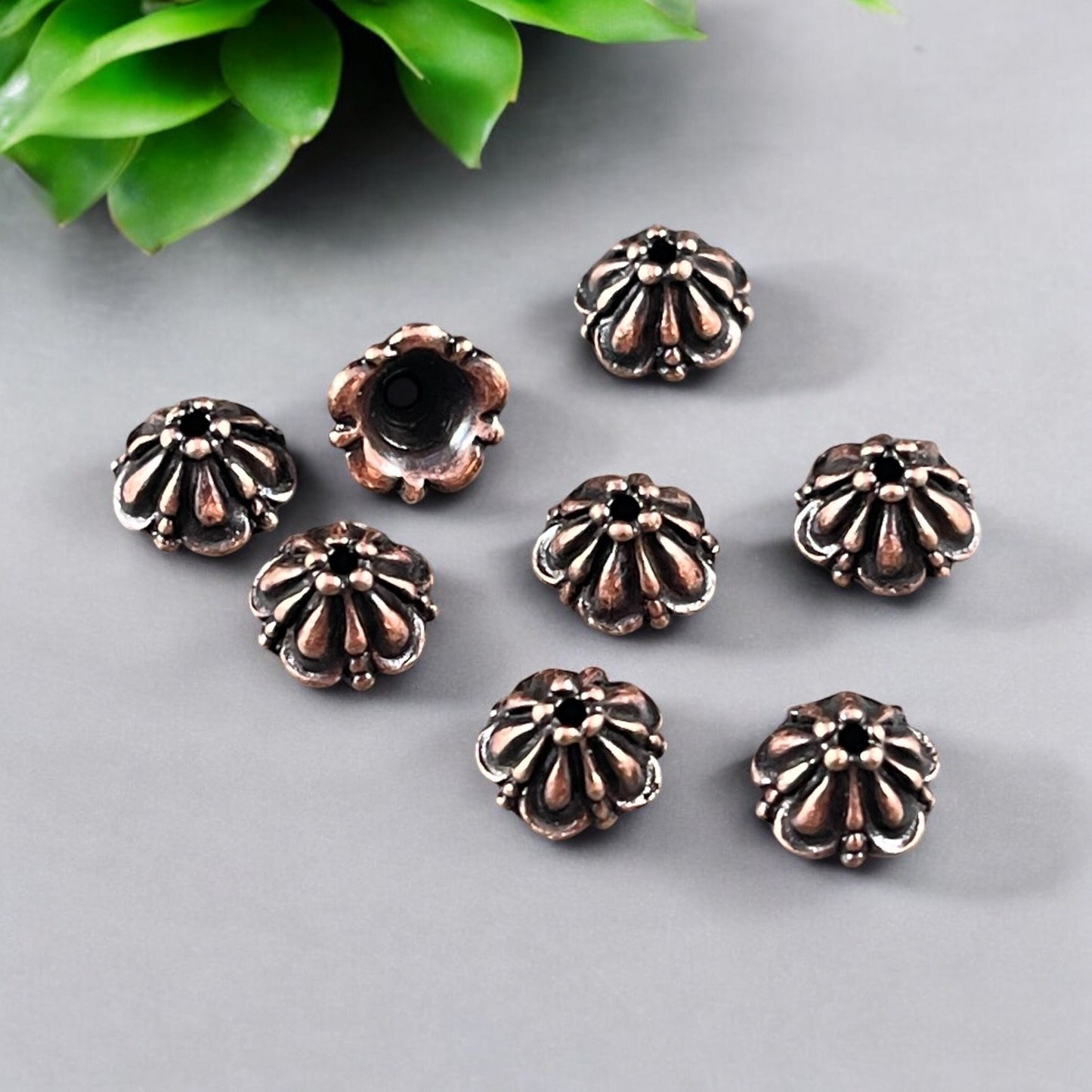 NEW 8mm Tiffany Bead Caps, Decorative Antiqued Copper Plated Bead Caps (PF/778-87) * Qty. 6