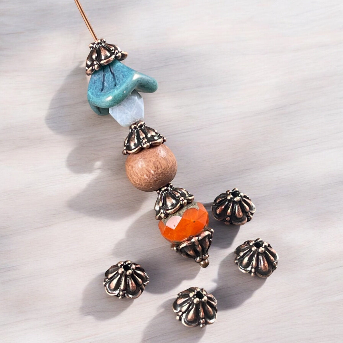 TierraCast, 8mm Tiffany Bead Caps, Antiqued Copper Plated (PF/778-87) * Qty. 6
