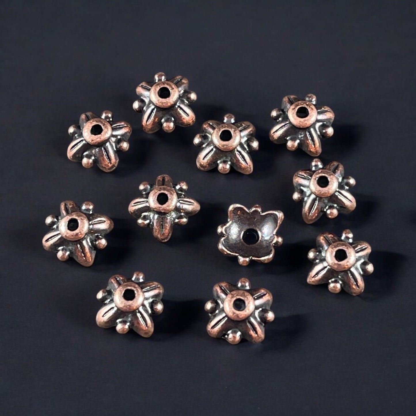 8mm TierraCast Leaf Bead Cap, Antiqued Copper Plated Pewter (PF/797-87) * Qty. 6