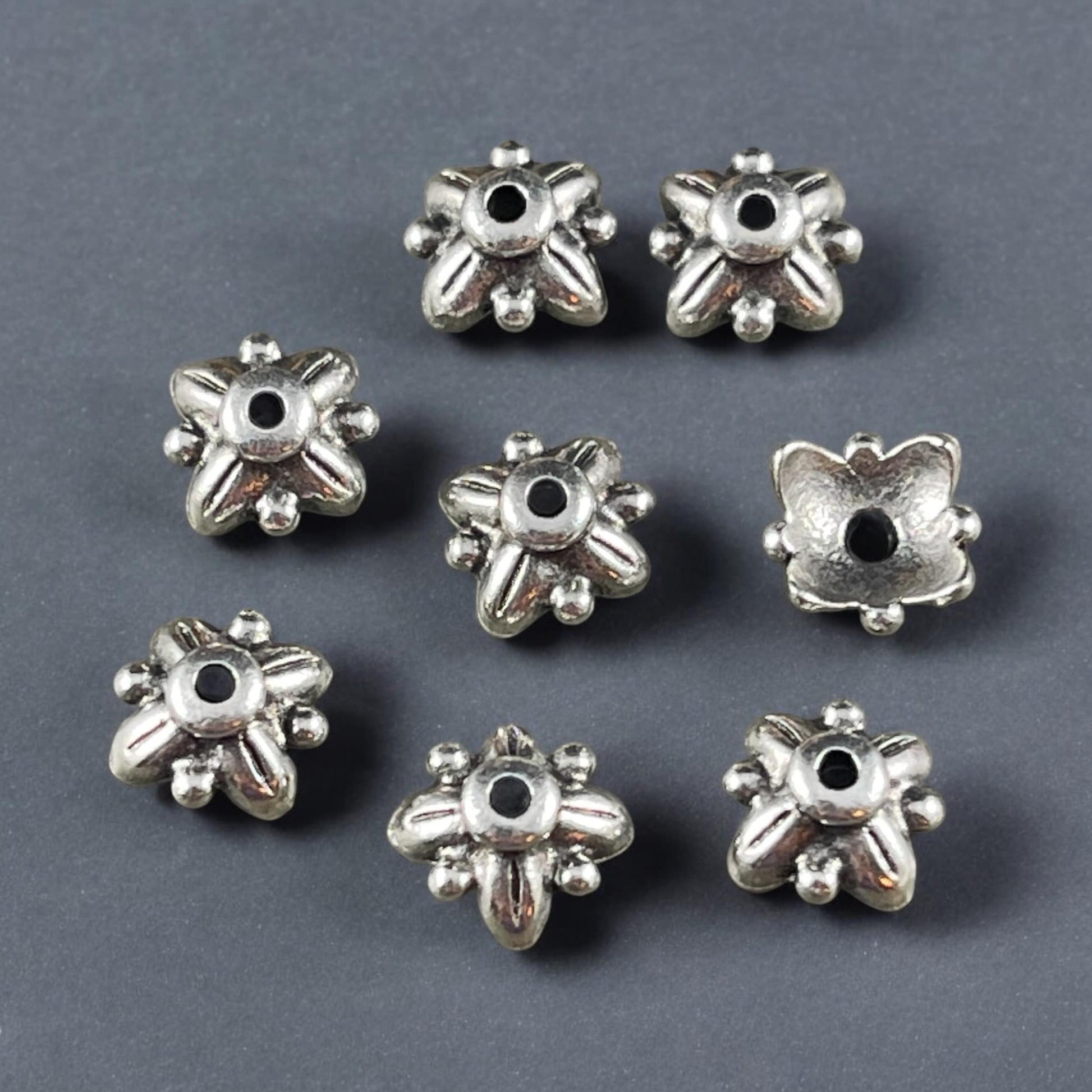 NEW 8mm TierraCast Leaf Bead Cap, Antiqued Fine Silver Plated Petal Bead Caps (PF/797-77) * Qty. 6