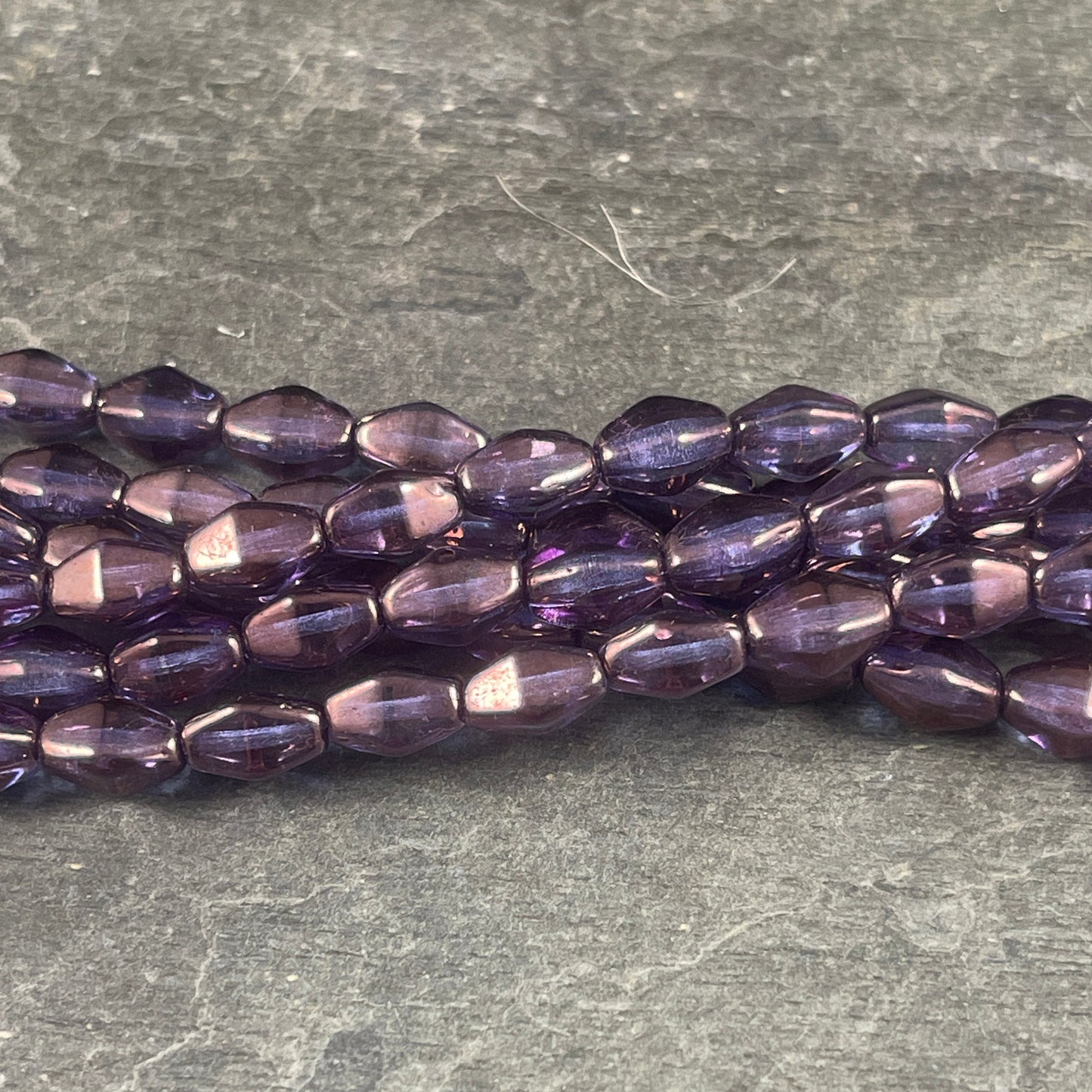 Semi-Transparent Purple Luster Czech Glass Beads, 8x6mm Blue Iris Elongated Bicone (EB3) * Qty. 16