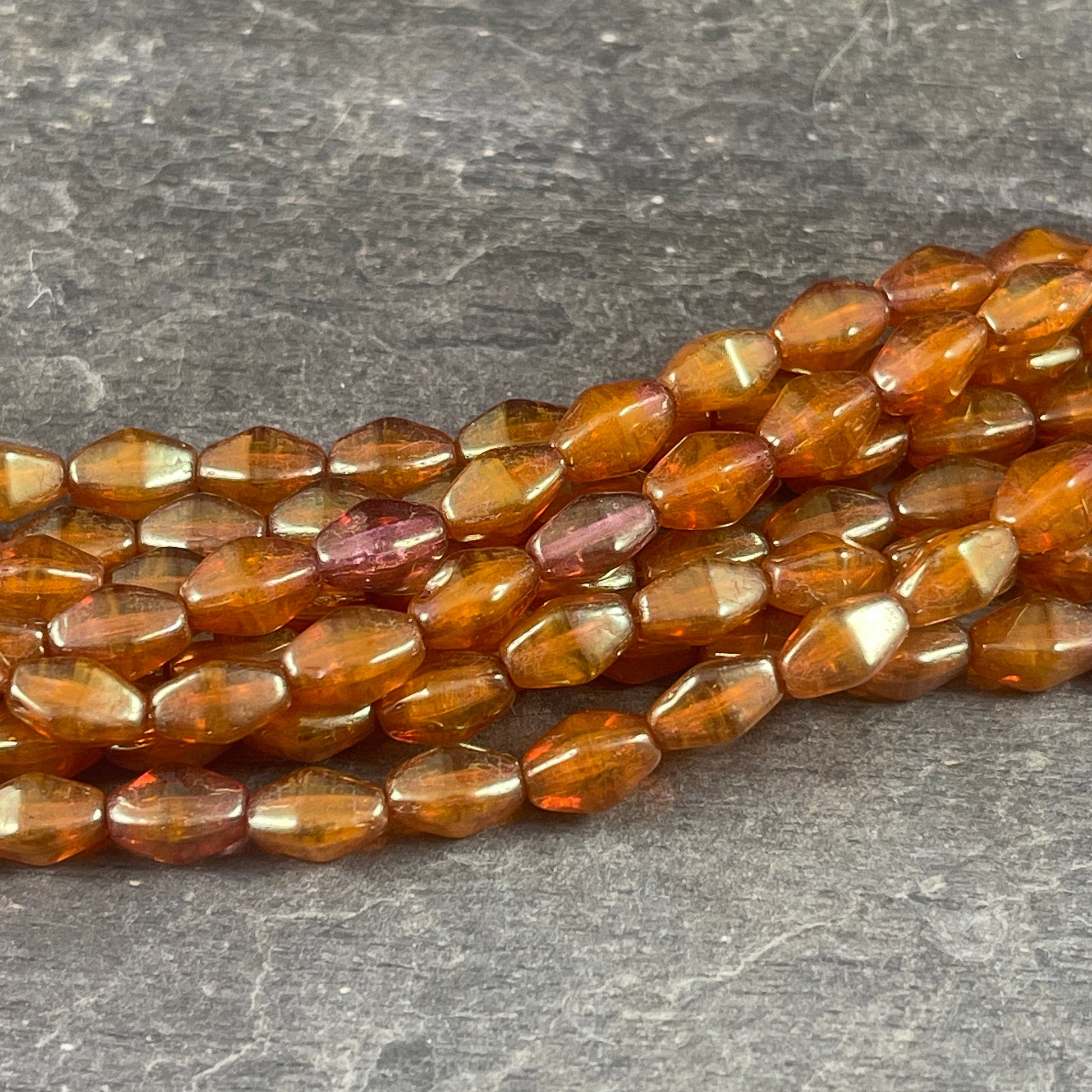 Semi-Transparent Caramel with Bronze Luster, Czech Glass Beads, 8x6mm Elongated Bicone (EB8) * Qty. 16