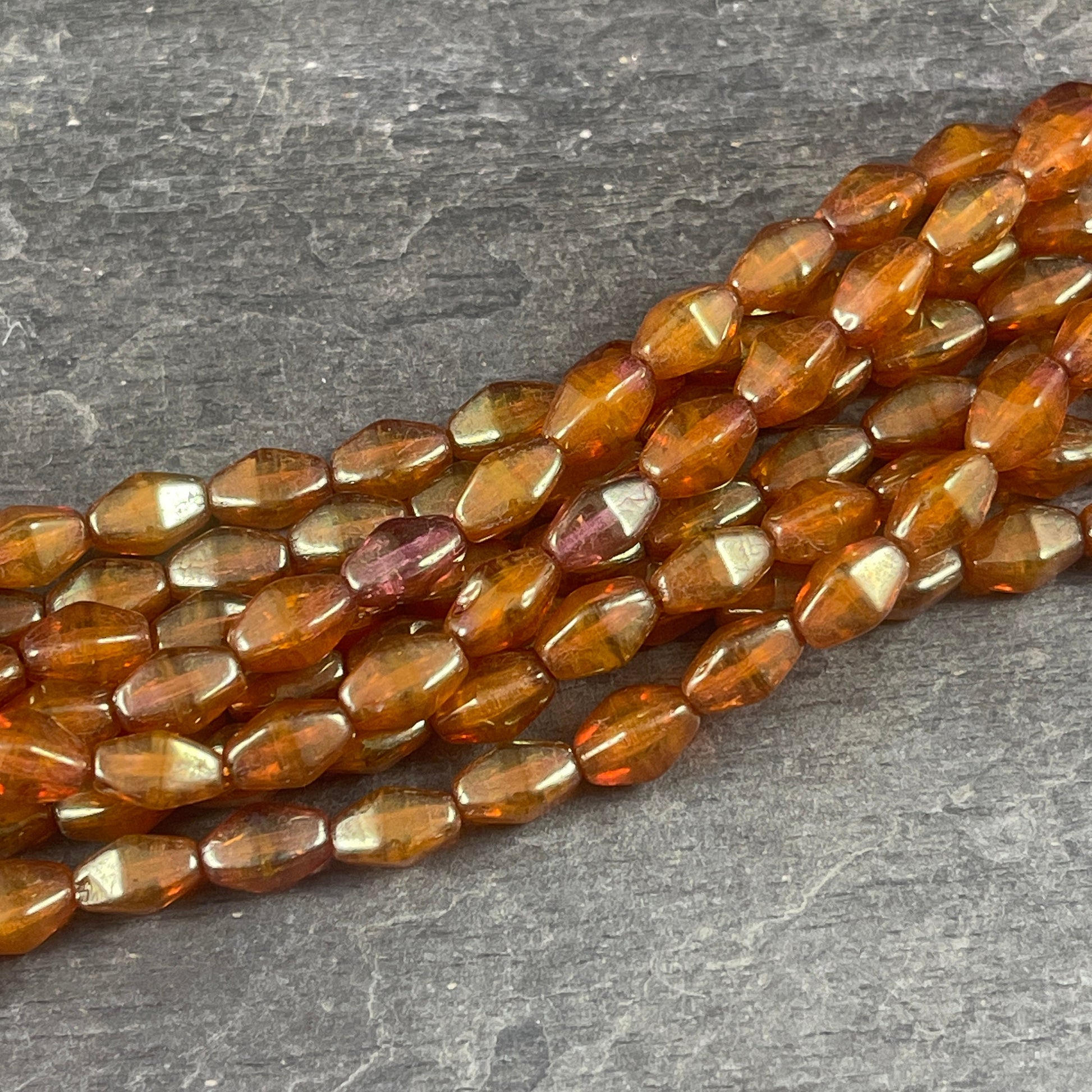 Semi-Transparent Caramel with Bronze Luster, Czech Glass Beads, 8x6mm Elongated Bicone (EB8) * Qty. 16