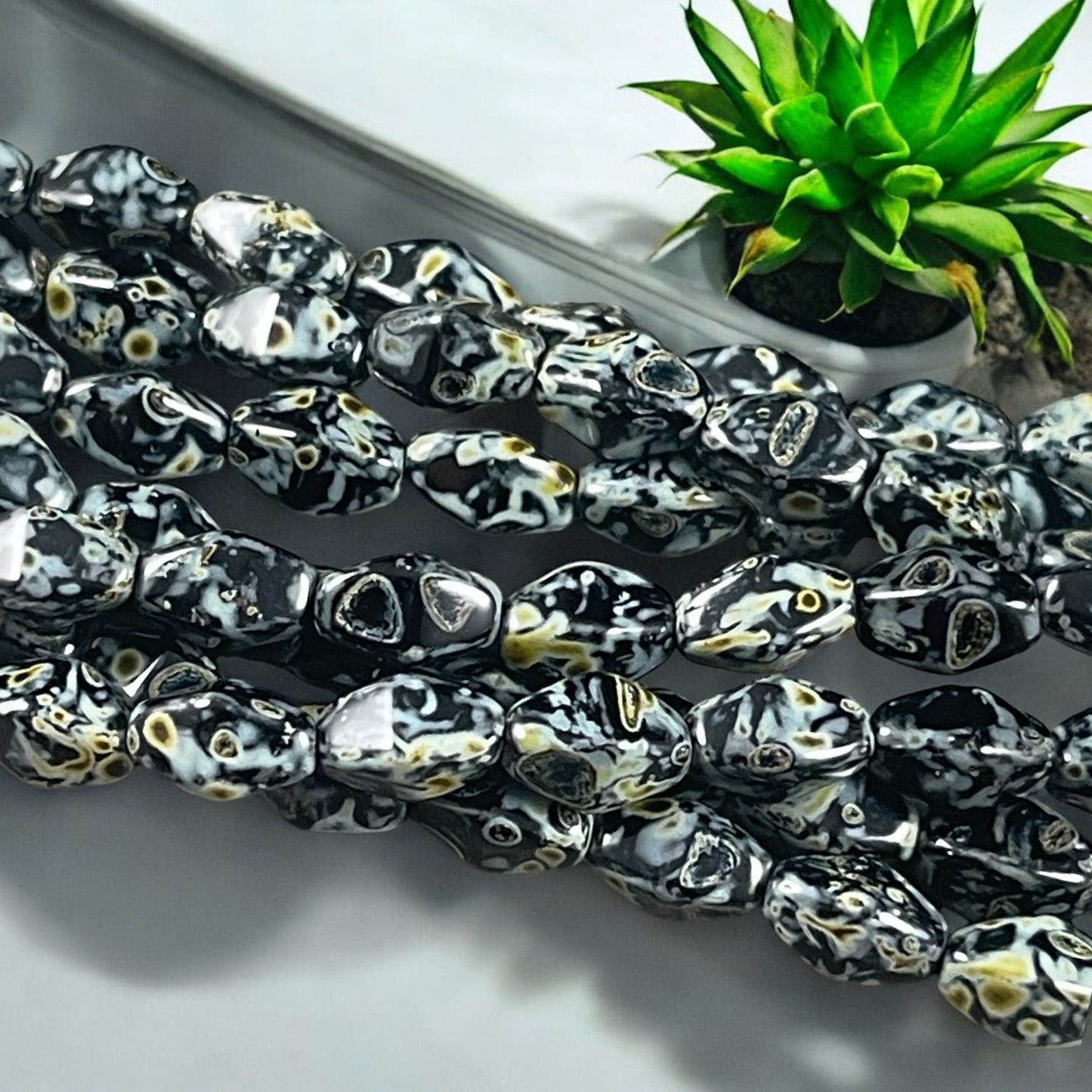 Black Picasso Beads, Elongated Bicone - 8x6mm Czech Glass Beads, Black with Full Picasso Finish (EB2) * Qty. 16