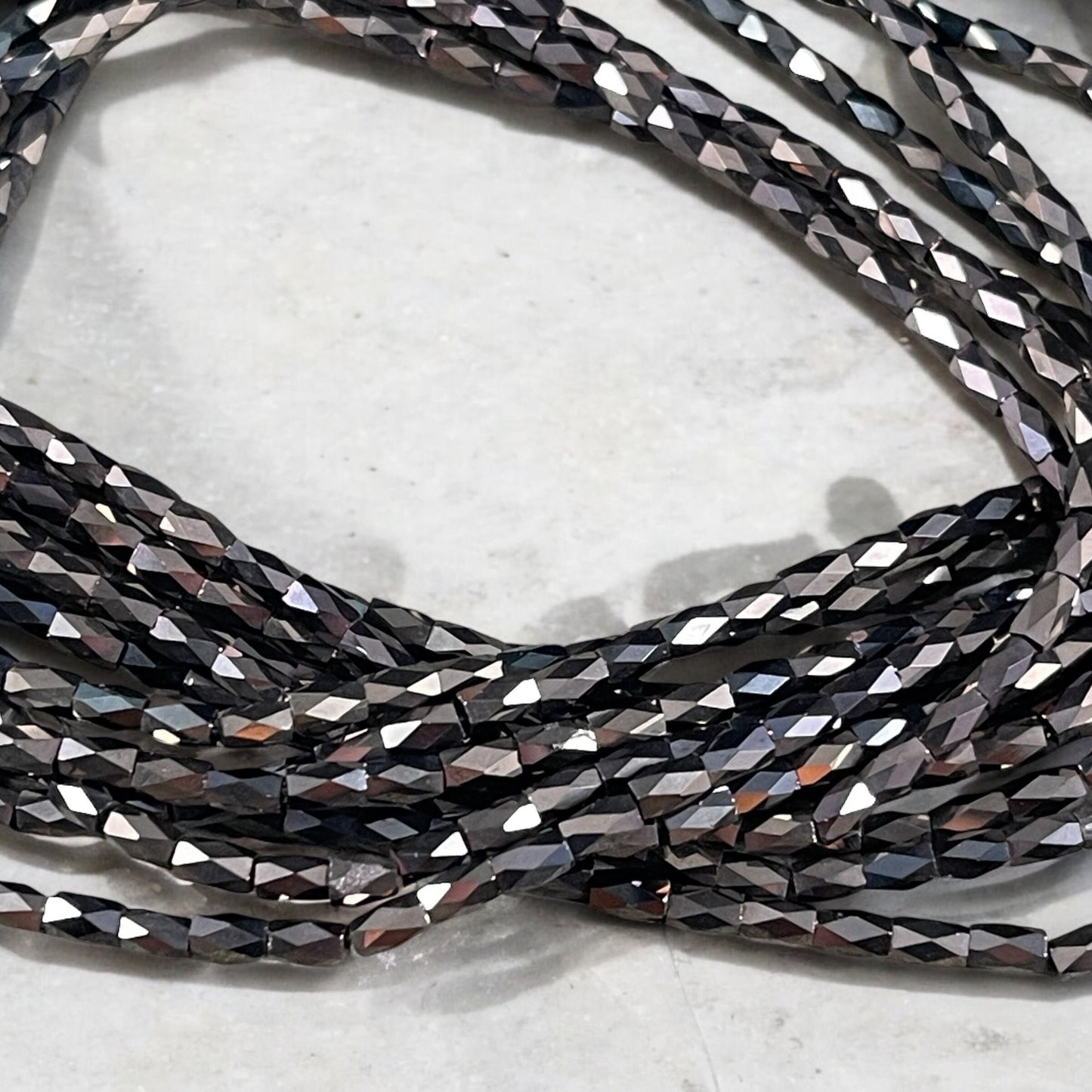 Black with Bronze Half Coat Faceted Tube Beads, Black and Bronze 5x3mm Tube Beads (FGT-BKBR) * 18" Strand