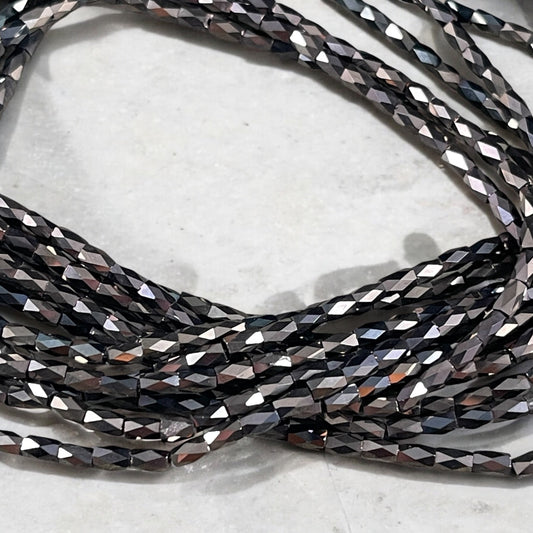 Black with Bronze Half Coat Faceted Tube Beads, Black and Bronze 5x3mm Tube Beads (FGT-BKBR) * 18" Strand
