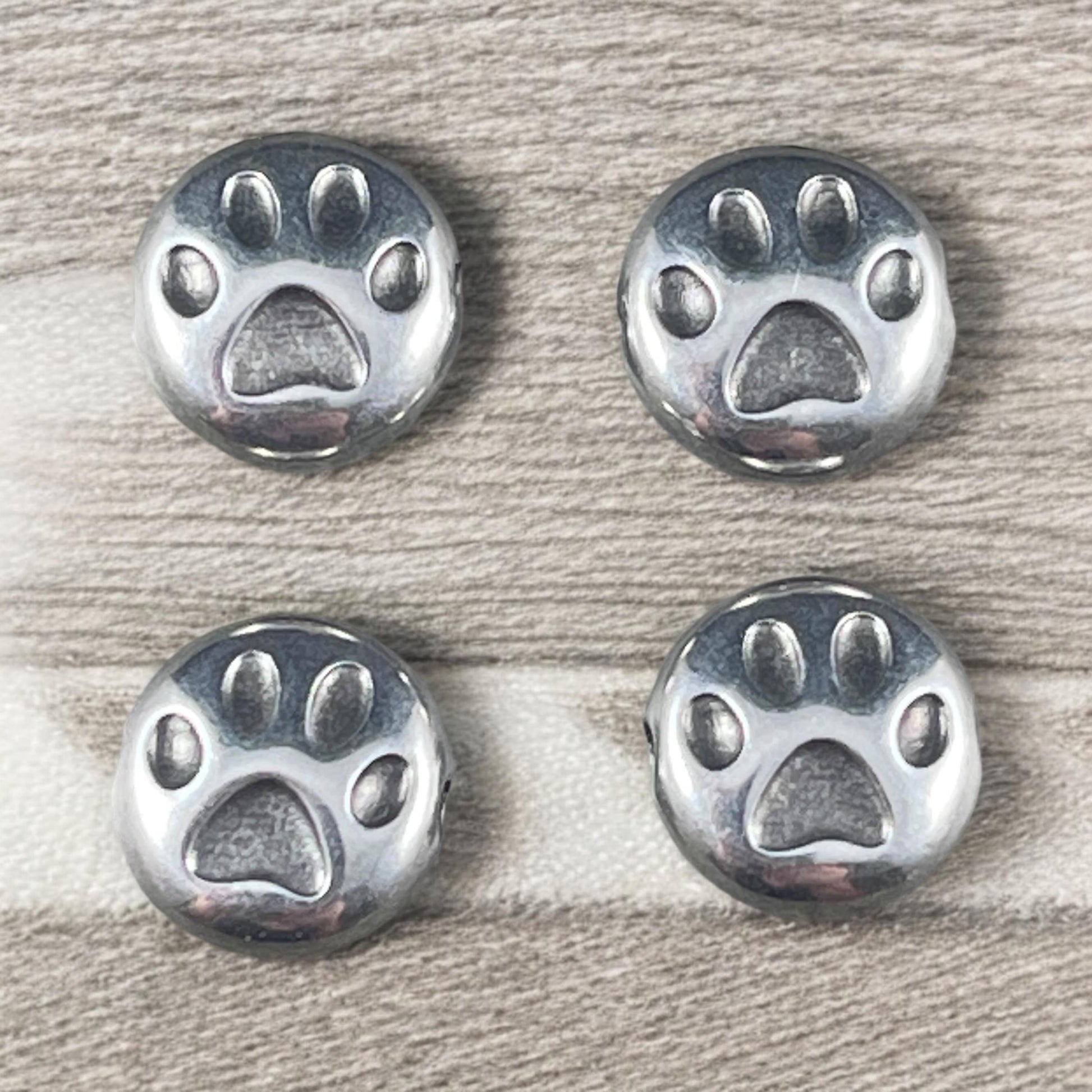 Paw Print Bead - 10mm Bead with Paw Print Design, Fine Silver Plated (PF/12052-77) * Qty. 4