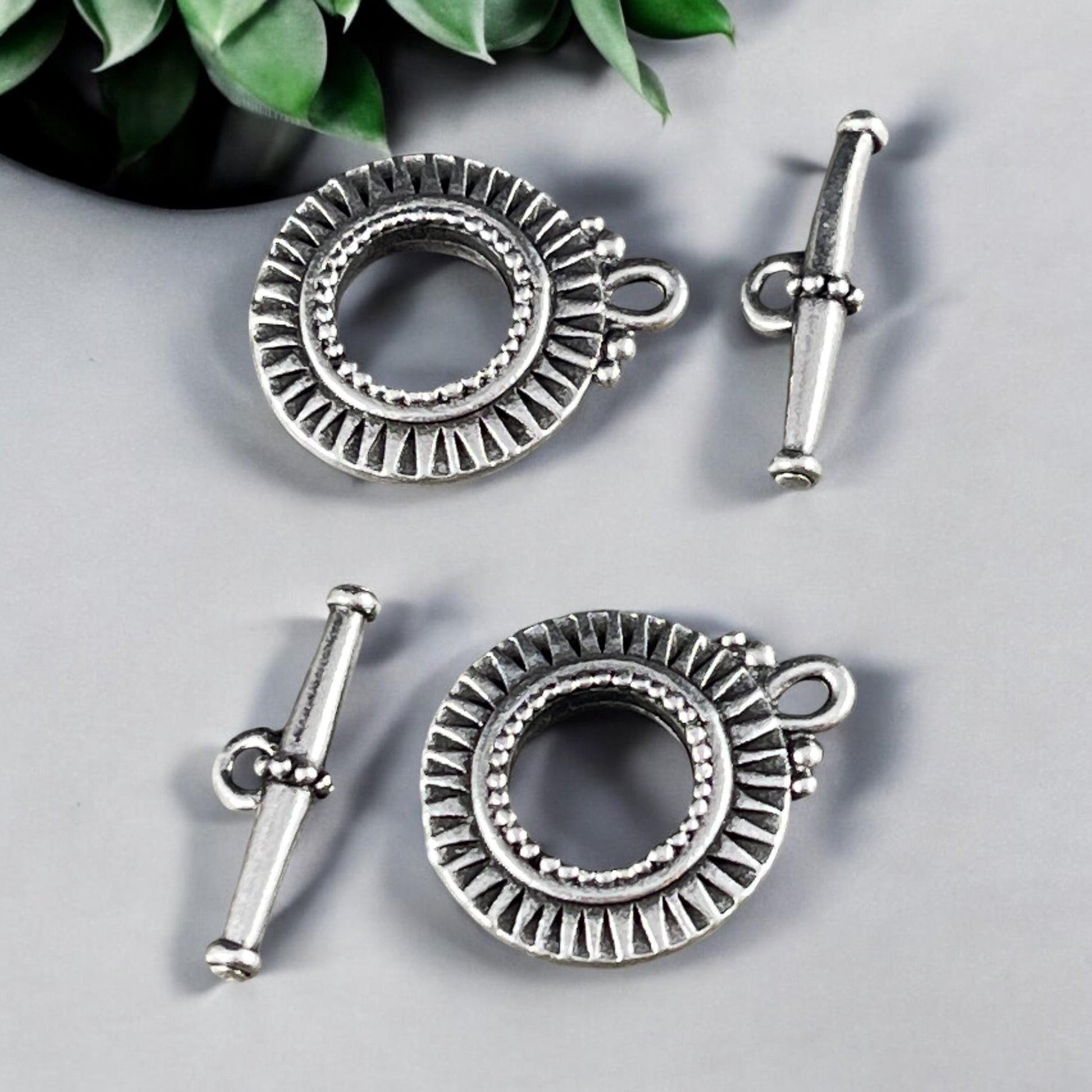 NEW TierraCast Sunburst Toggle Clasp, Antiqued Silver Double Sided Clasp (PF/936-77) * Qty. 2