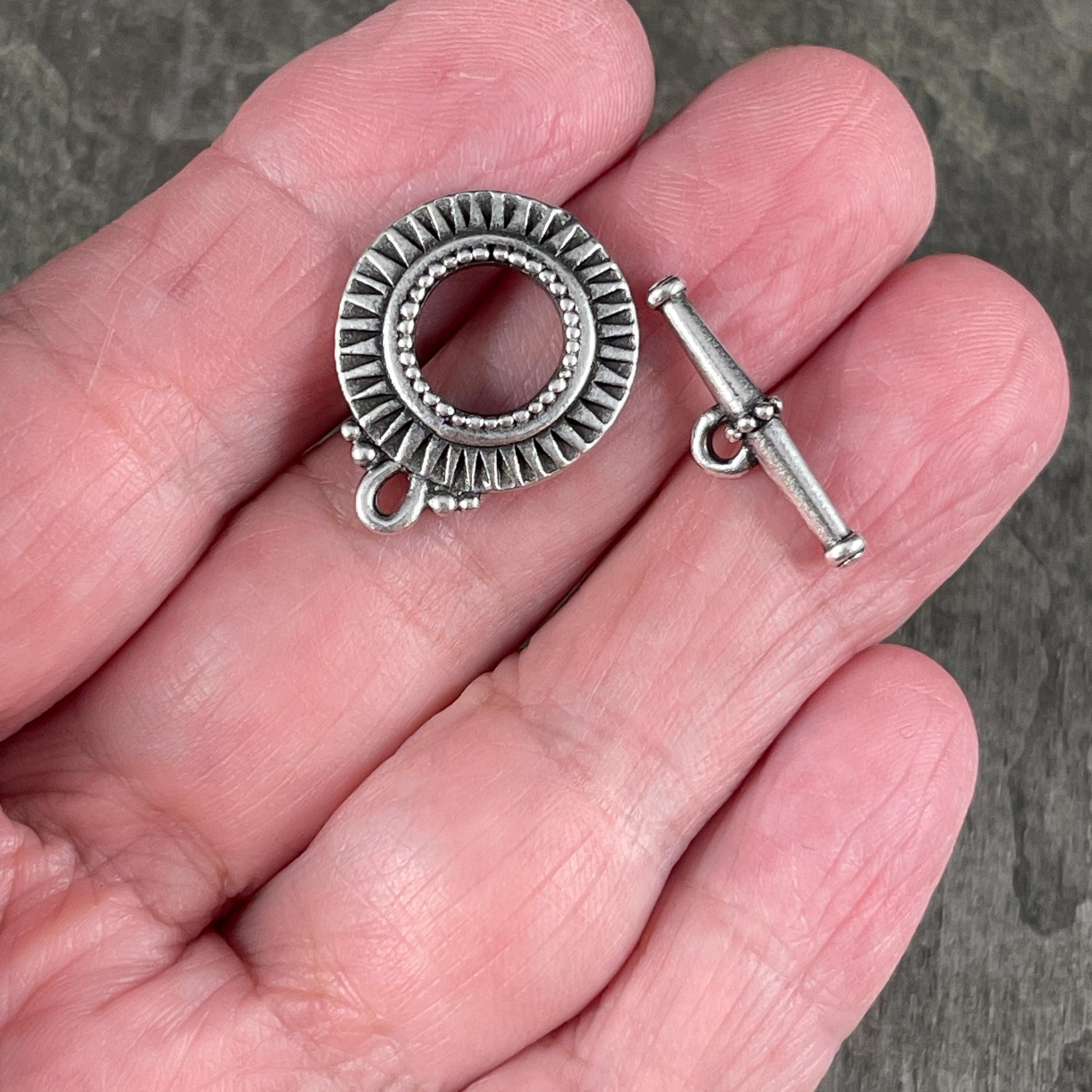 NEW TierraCast Sunburst Toggle Clasp, Antiqued Silver Double Sided Clasp (PF/936-77) * Qty. 2