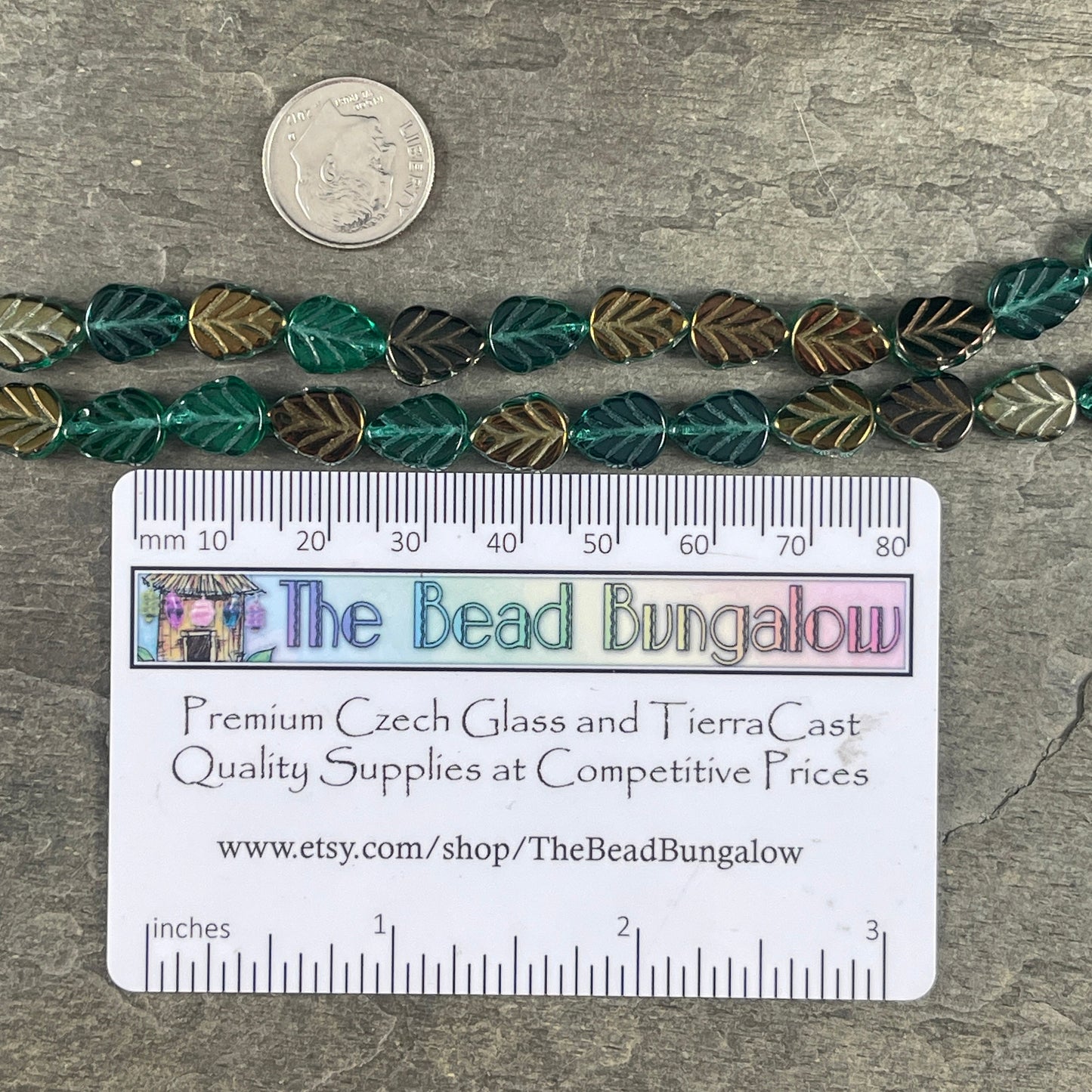 Emerald Green Leaf with Metallic Gold and Bronze Half Coat, 10x8mm Mint Leaf Czech Glass Beads (Mint20) * Qty. 16