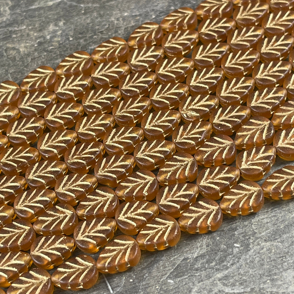 Czech Glass - 10x8mm Leaf Bead, Matte Honey Gold with Gold Wash (Mint19) * Qty. 16