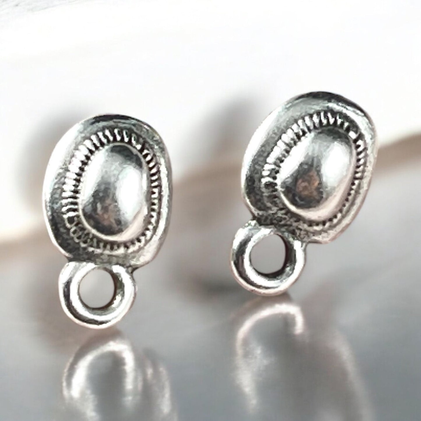 Antiqued Silver Earring with Titanium Post, 10.3x6.5mm Oval with 2mm Loop for Dangles (PF/13767-77) * Qty. 4