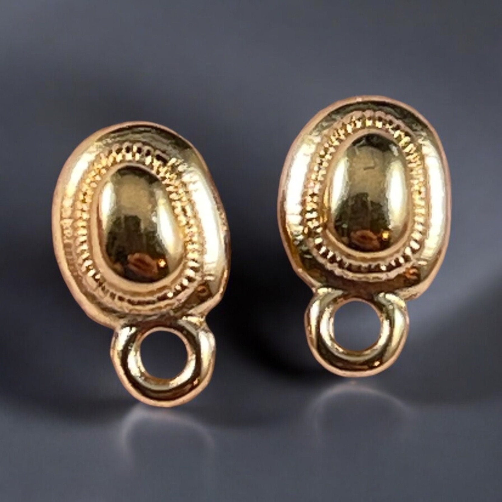 24k Gold Plated Earring with Titanium Post, 10.3x6.5mm Oval with 2mm Loop for Dangles (PF/13767-12) * Qty. 4