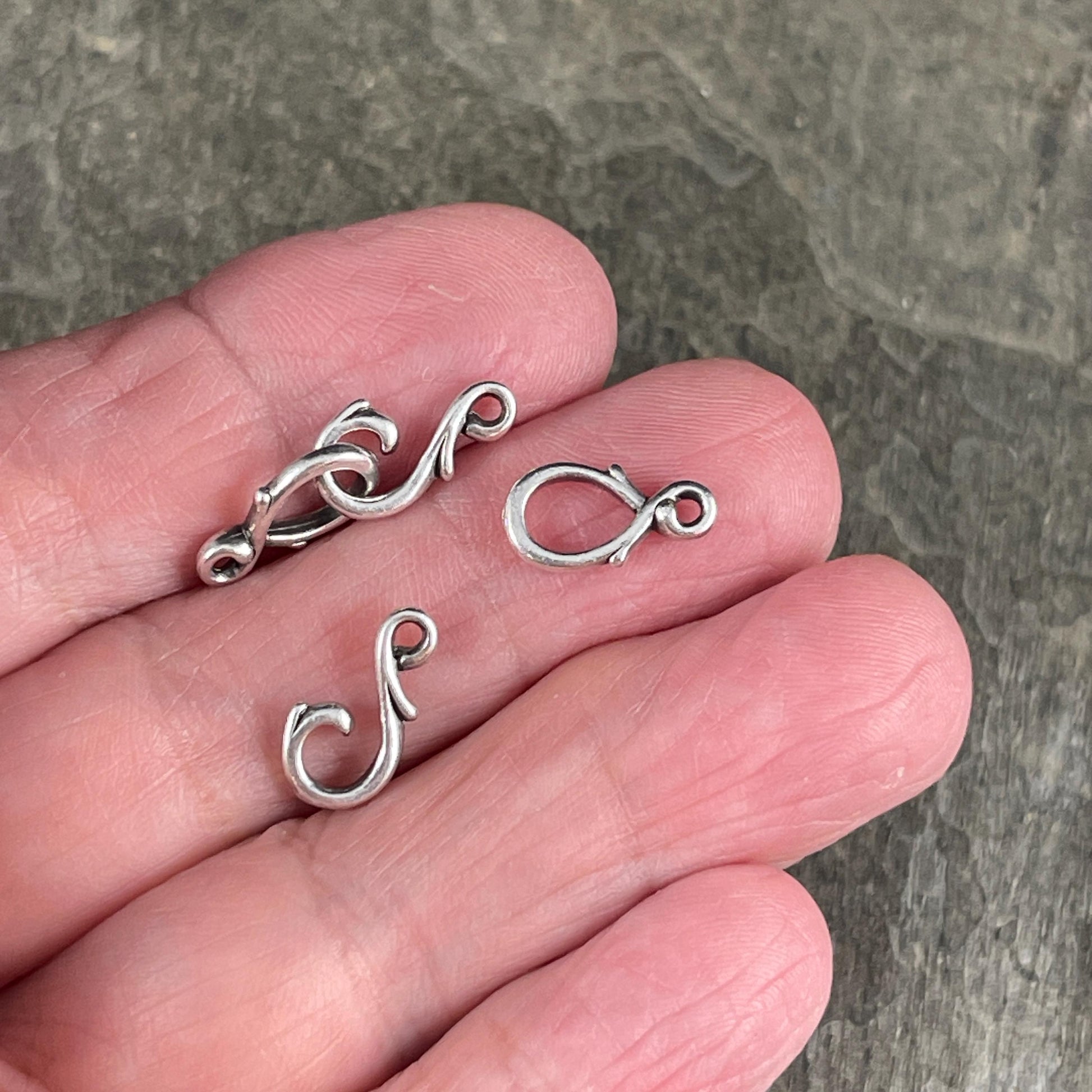 NEW TierraCast Vine Hook and Eye Clasp, Fine Silver Plated Pewter, Dainty Antiqued Silver Clasp (PF/954-77) * Qty. 3 sets