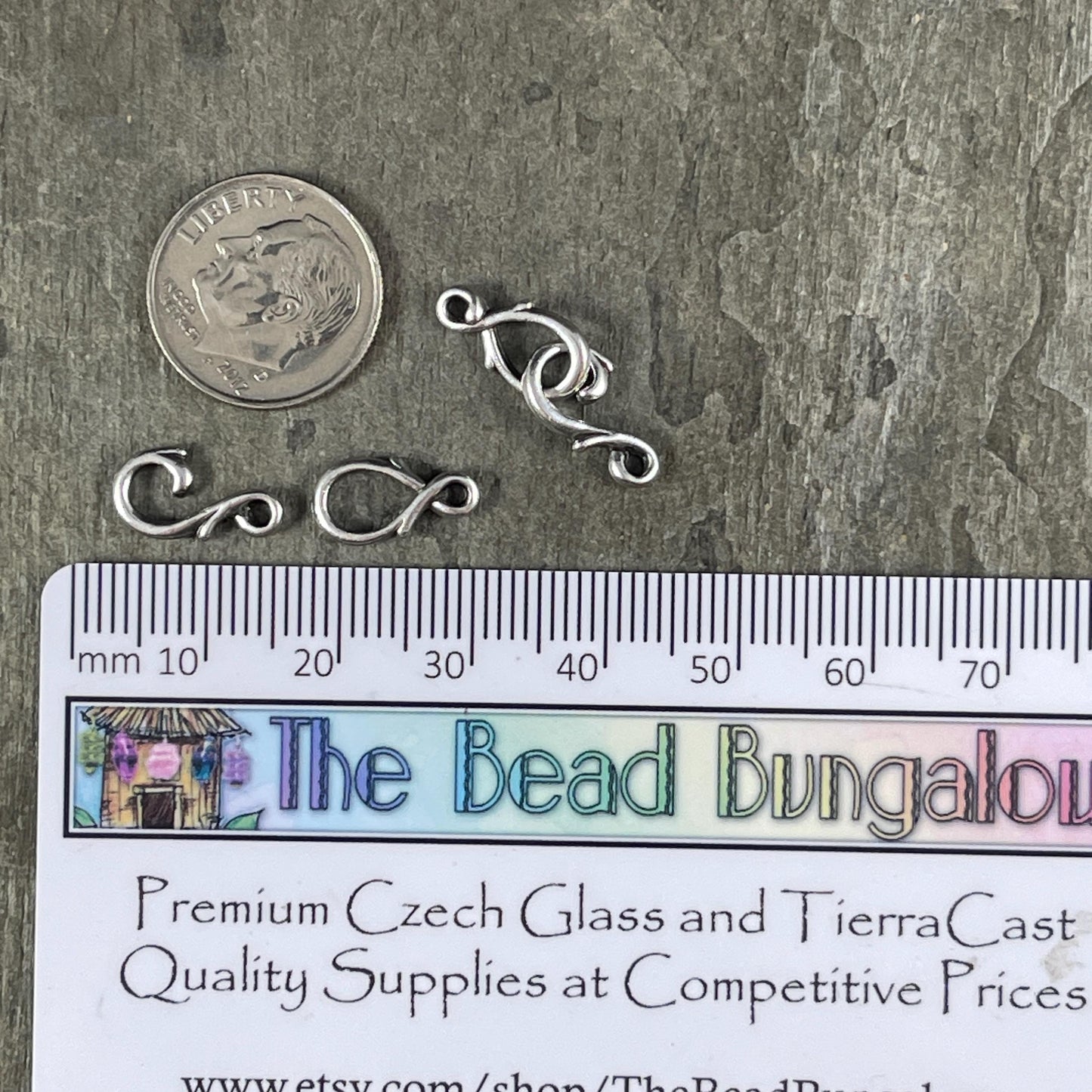 NEW TierraCast Vine Hook and Eye Clasp, Fine Silver Plated Pewter, Dainty Antiqued Silver Clasp (PF/954-77) * Qty. 3 sets