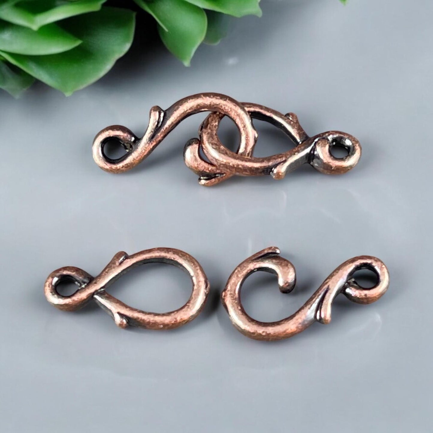 NEW TierraCast Vine Hook and Eye Clasp, Antiqued Copper Plated Pewter, Dainty Copper Clasp (PF/954-87) * Qty. 3 sets