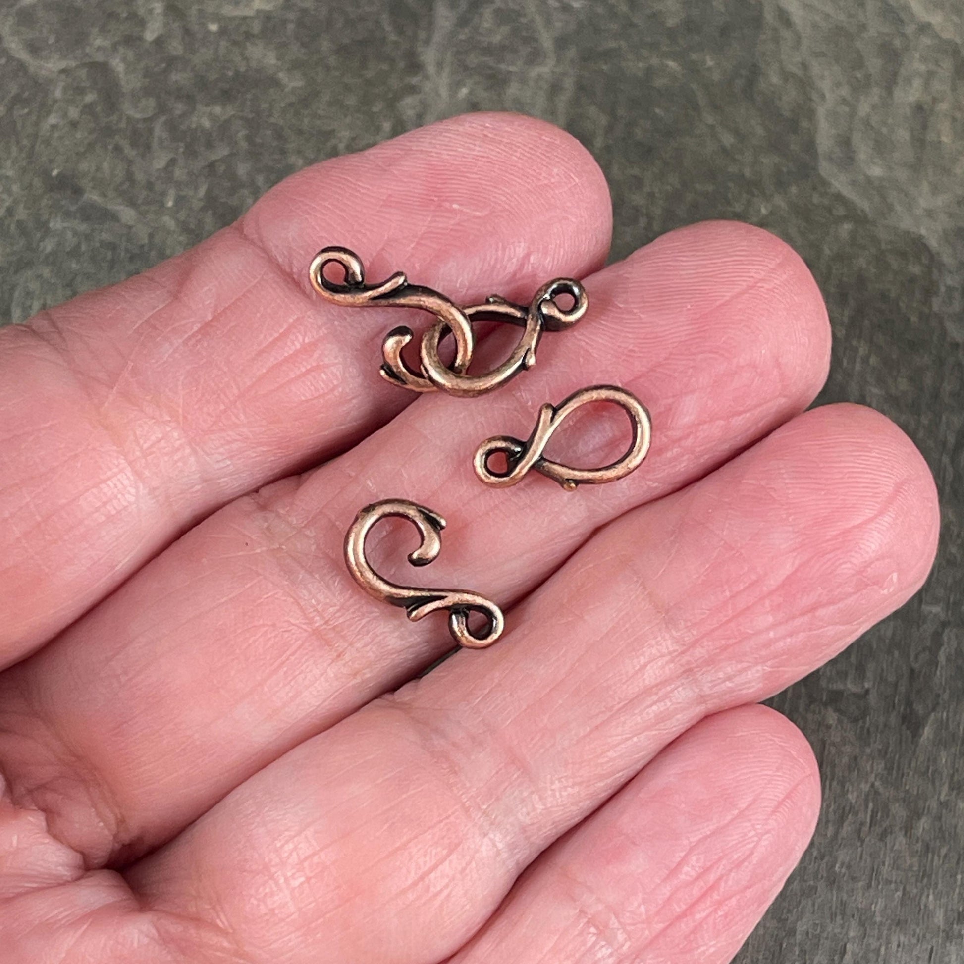 NEW TierraCast Vine Hook and Eye Clasp, Antiqued Copper Plated Pewter, Dainty Copper Clasp (PF/954-87) * Qty. 3 sets