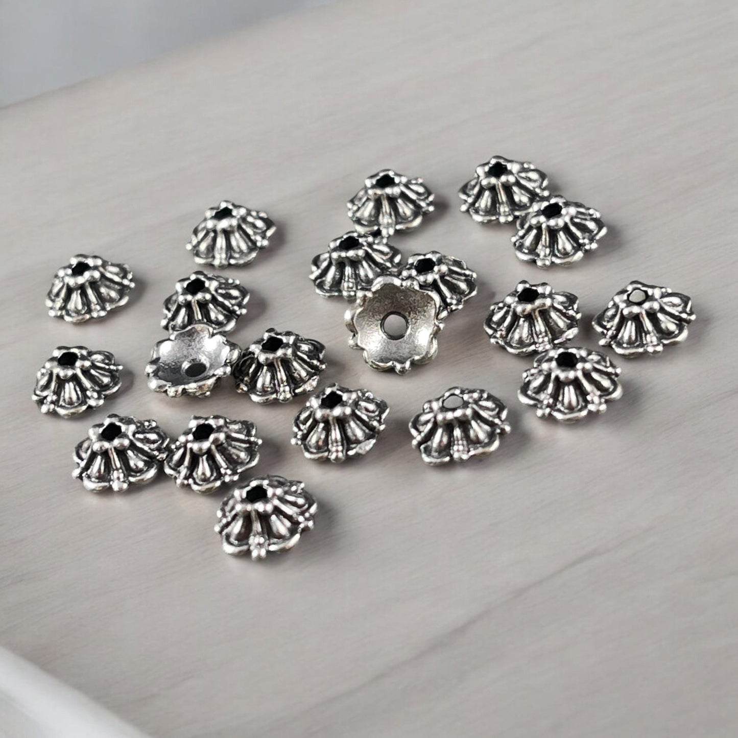 NEW TierraCast Tiffany Bead Caps, 6mm Antiqued Silver Plated Bead Caps (PF/779-77) * Qty. 20