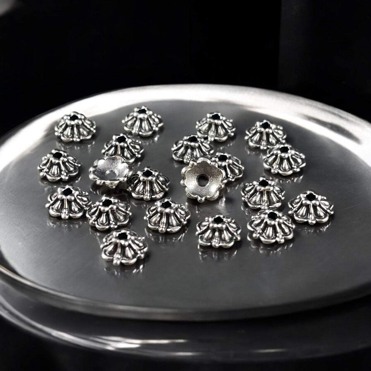 TierraCast 6mm Tiffany Bead Caps, Antiqued Silver Plated (PF/779-77) * Qty. 20