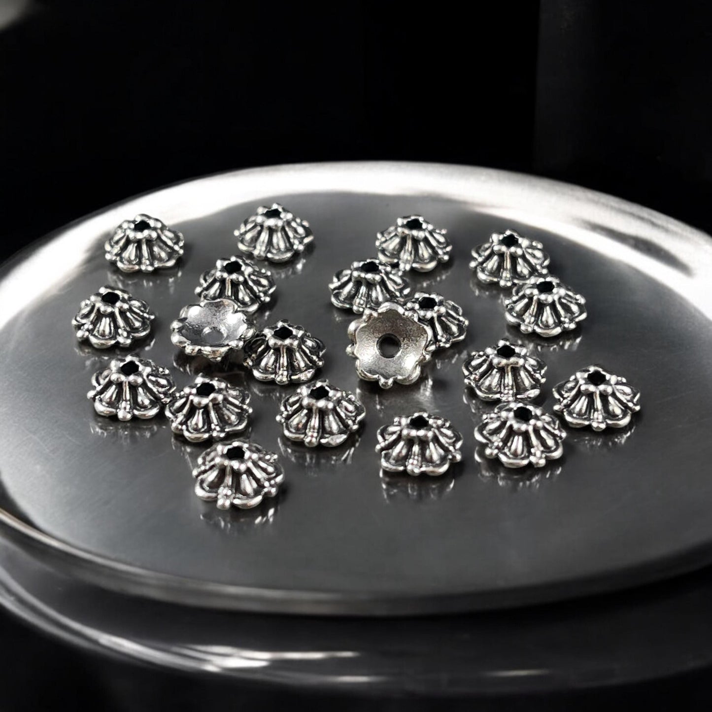 TierraCast 6mm Tiffany Bead Caps, Antiqued Silver Plated (PF/779-77) * Qty. 20