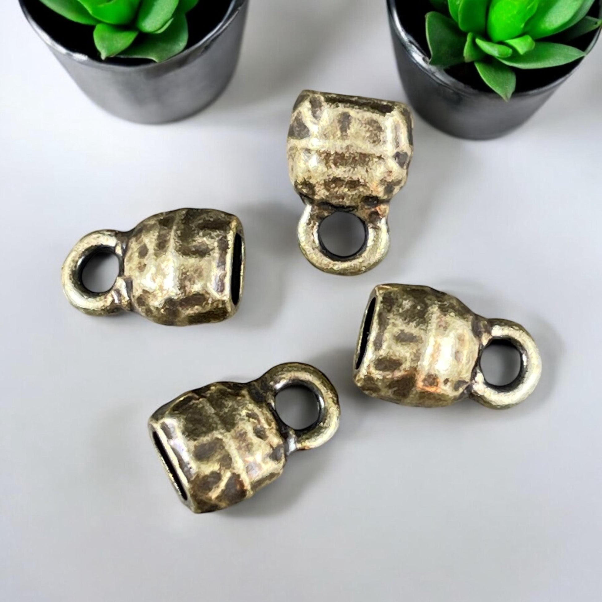 TierraCast Antiqued Brass Crimpable End Caps, Hammered Texture End Caps for Leather Cords (PF/923-57) * Qty. 4